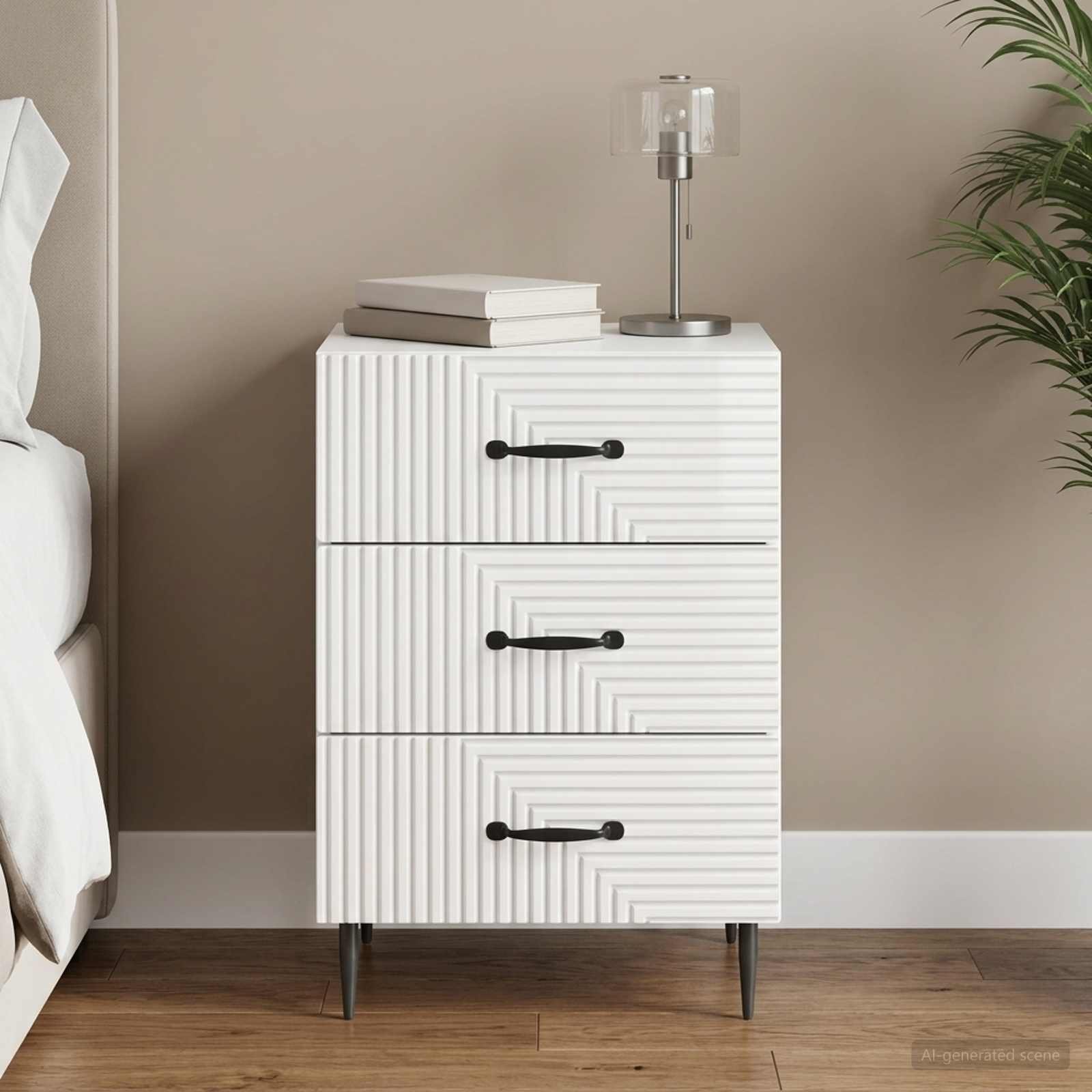 Walplus 1 Drawer Nightstand - High Gloss White - 43 x 41 x 66.5 cm