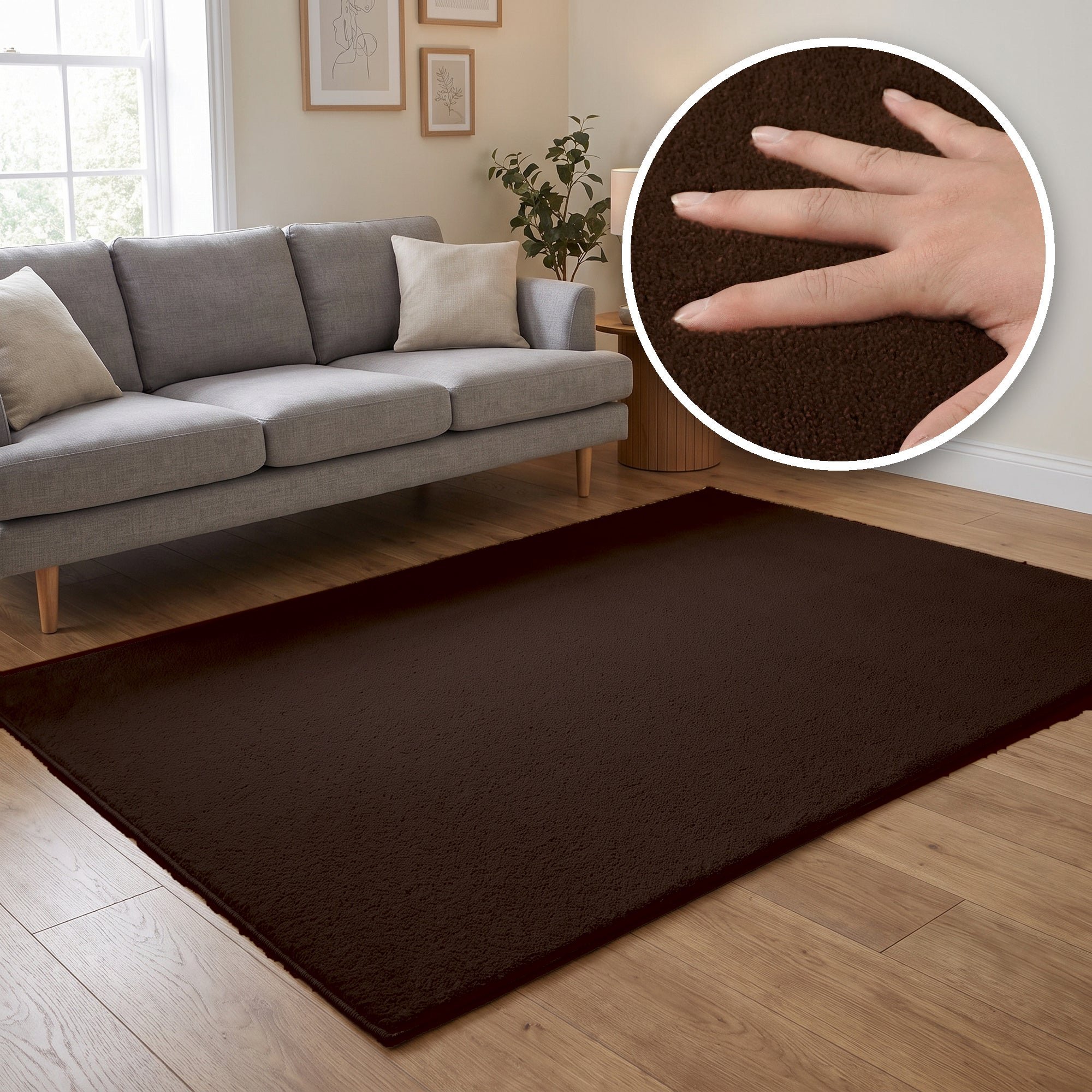 The Rugs Dark Brown Washmellow Plain Washable Non Slip Rug - 50 x 80cm