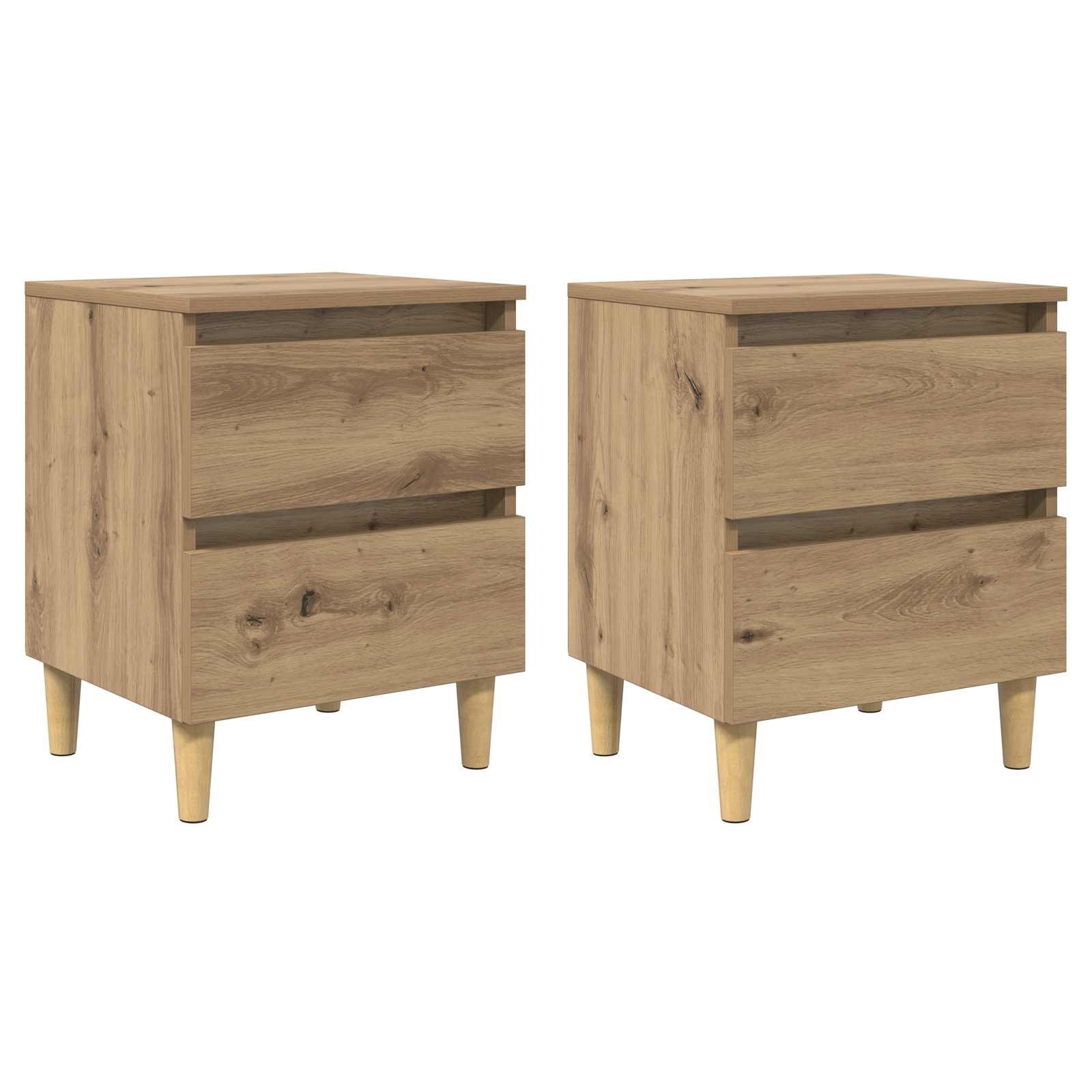 Walplus Pack of 2 Bedside Cabinet Wood Back - Oak - 40 x 35 x 50 cm