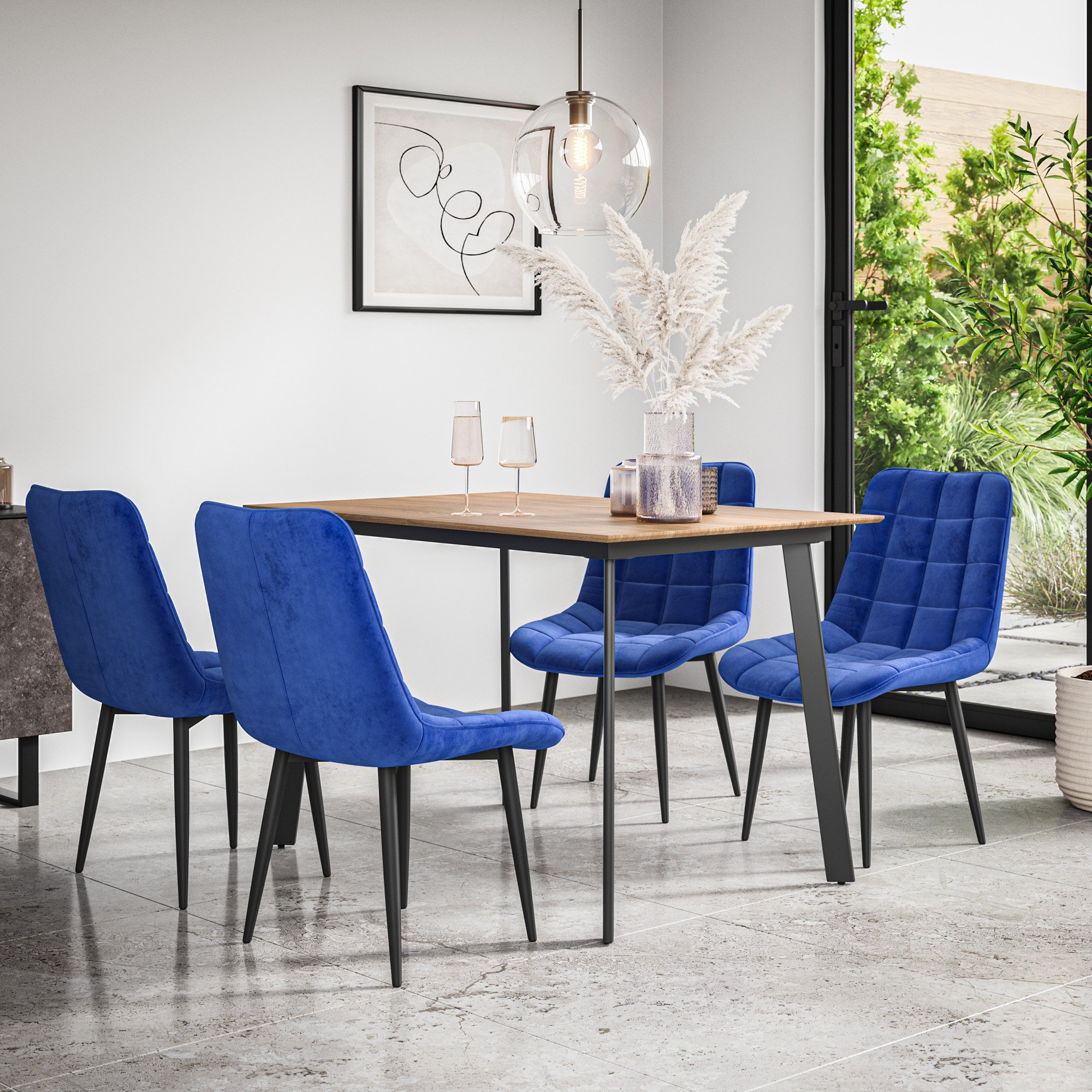 Furniture Online Haydon Nova Oak Effect Dining Table & 6 Blue Chairs