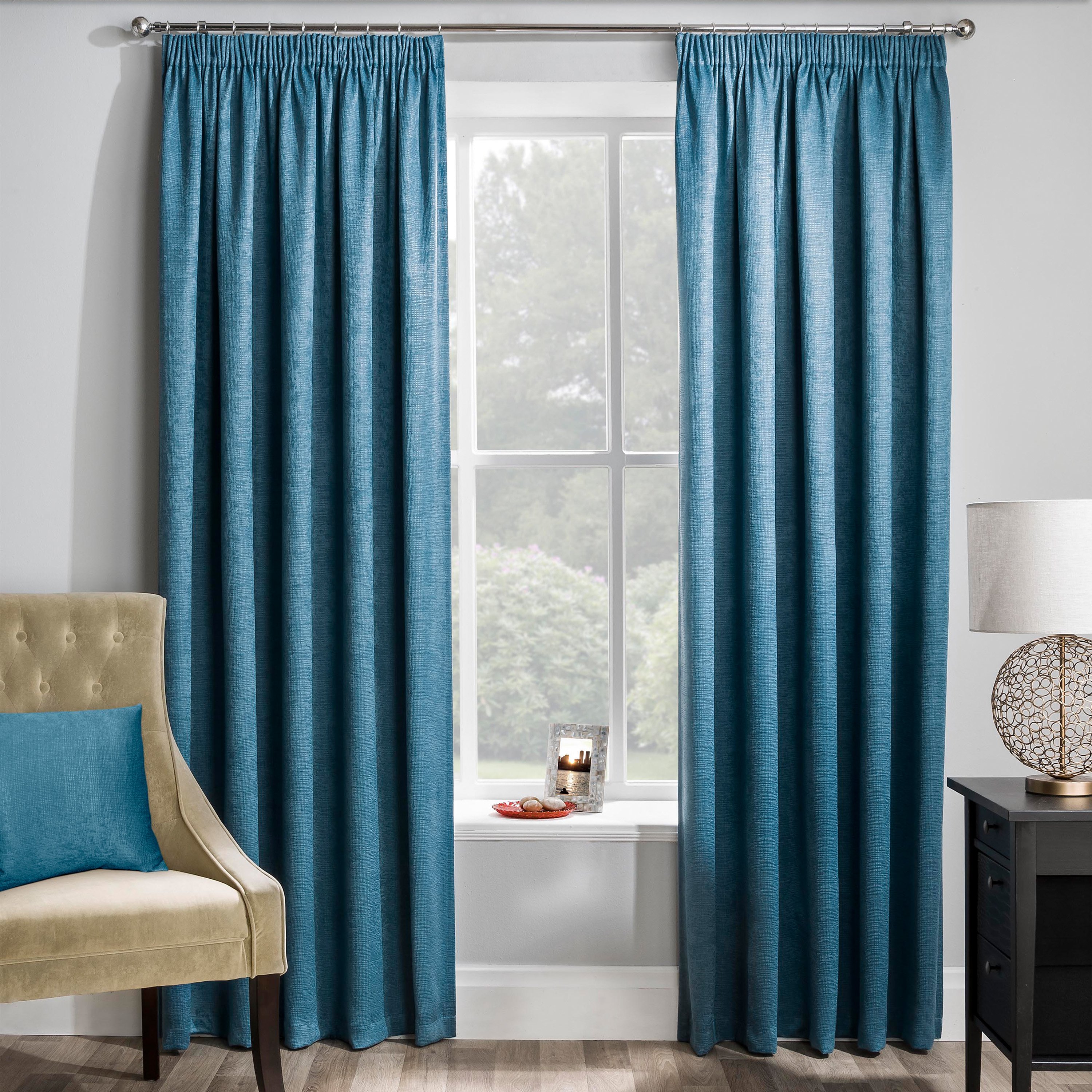 Enhanced Living Matrix Pencil Pleat Thermal Curtains - 117 x 229cm - Teal