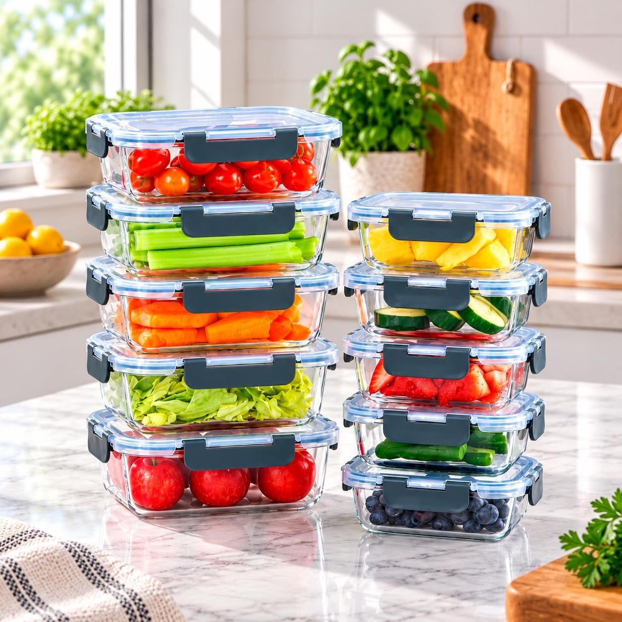 Neo 10 Piece Glass Food Storage Container Set with Lids