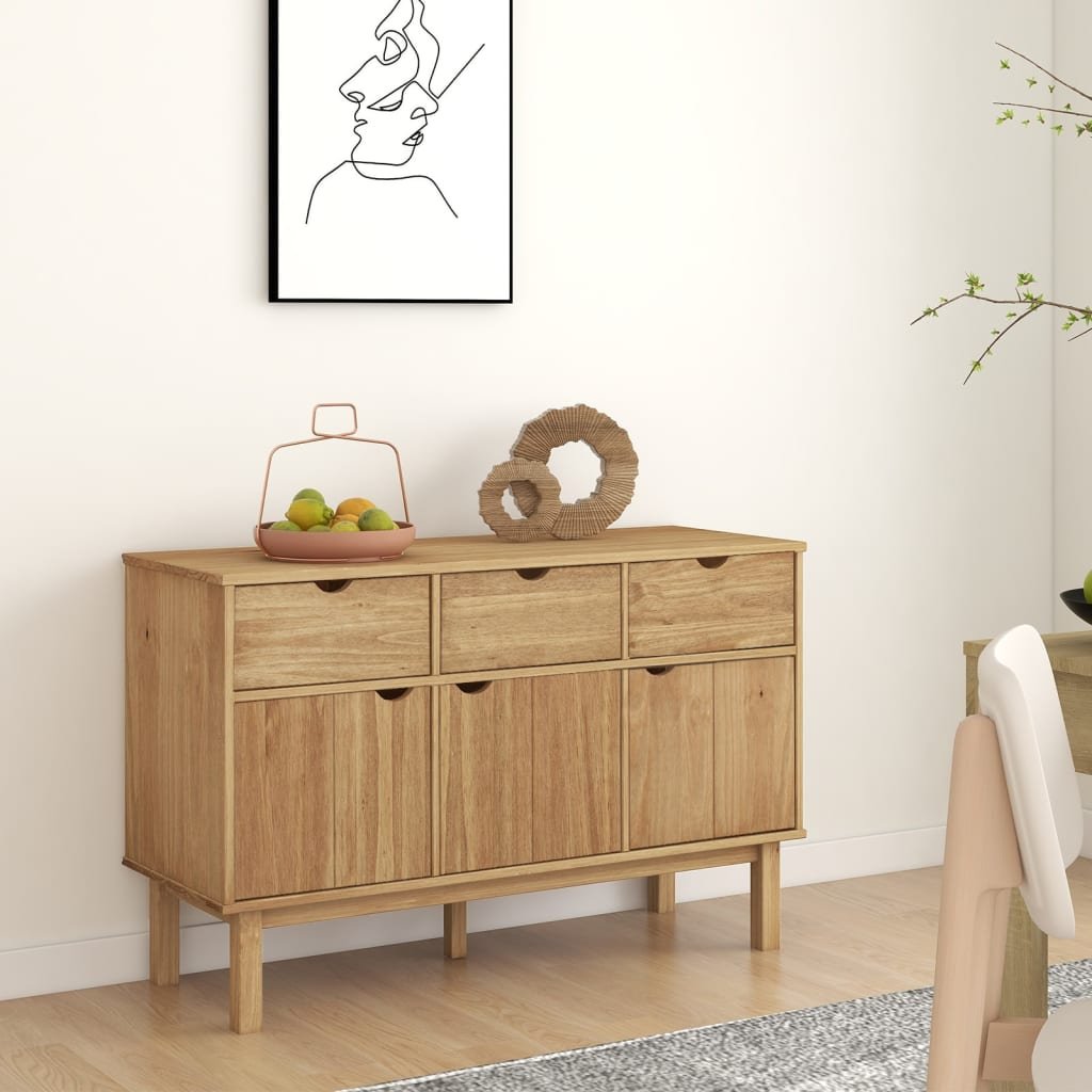 Walplus Sideboard "OTTA" Solid Wood Pine - Brown - 114 x 43 x 73.5 cm