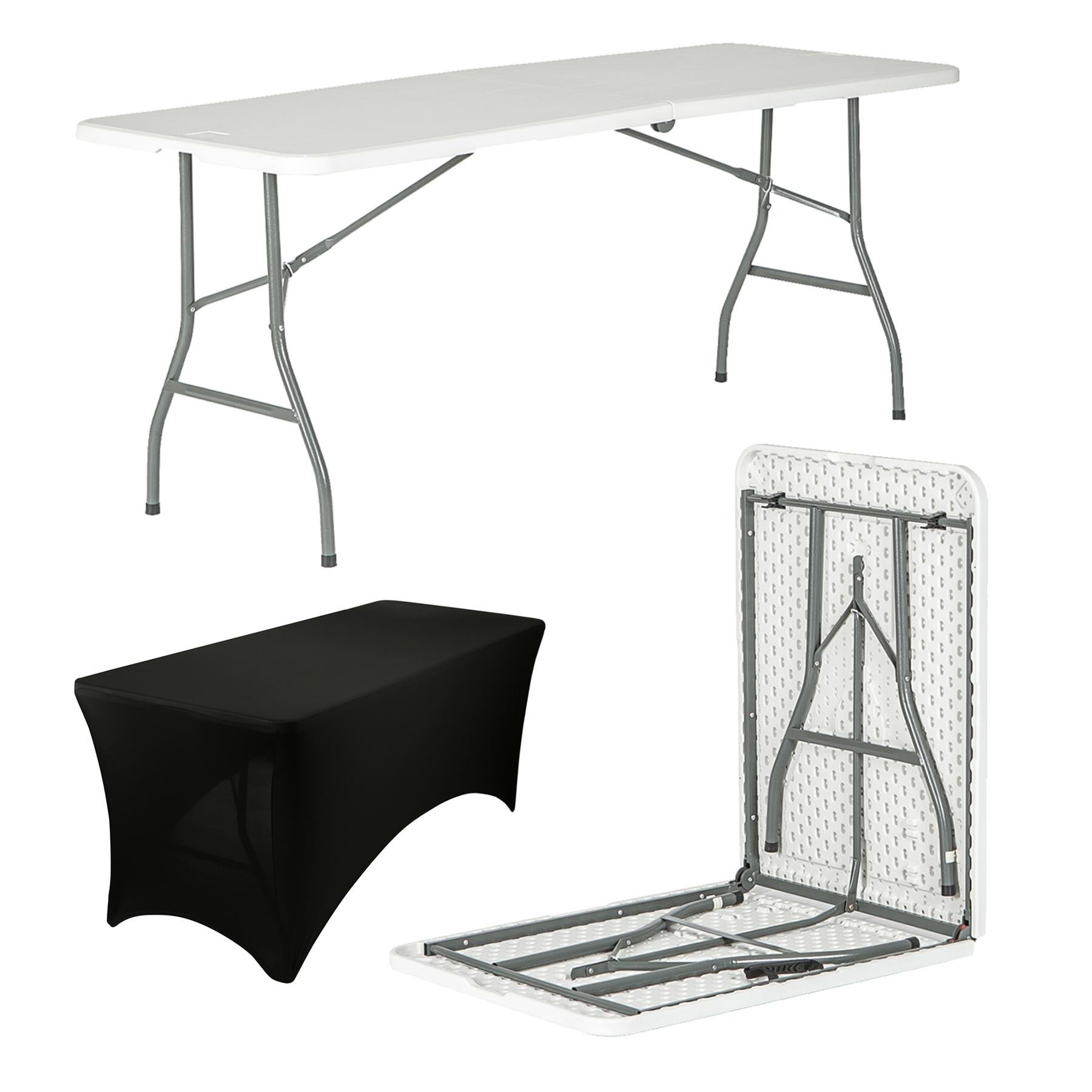 Harbour Housewares White Folding Table with Tablecloth 180cm (6ft) - Black