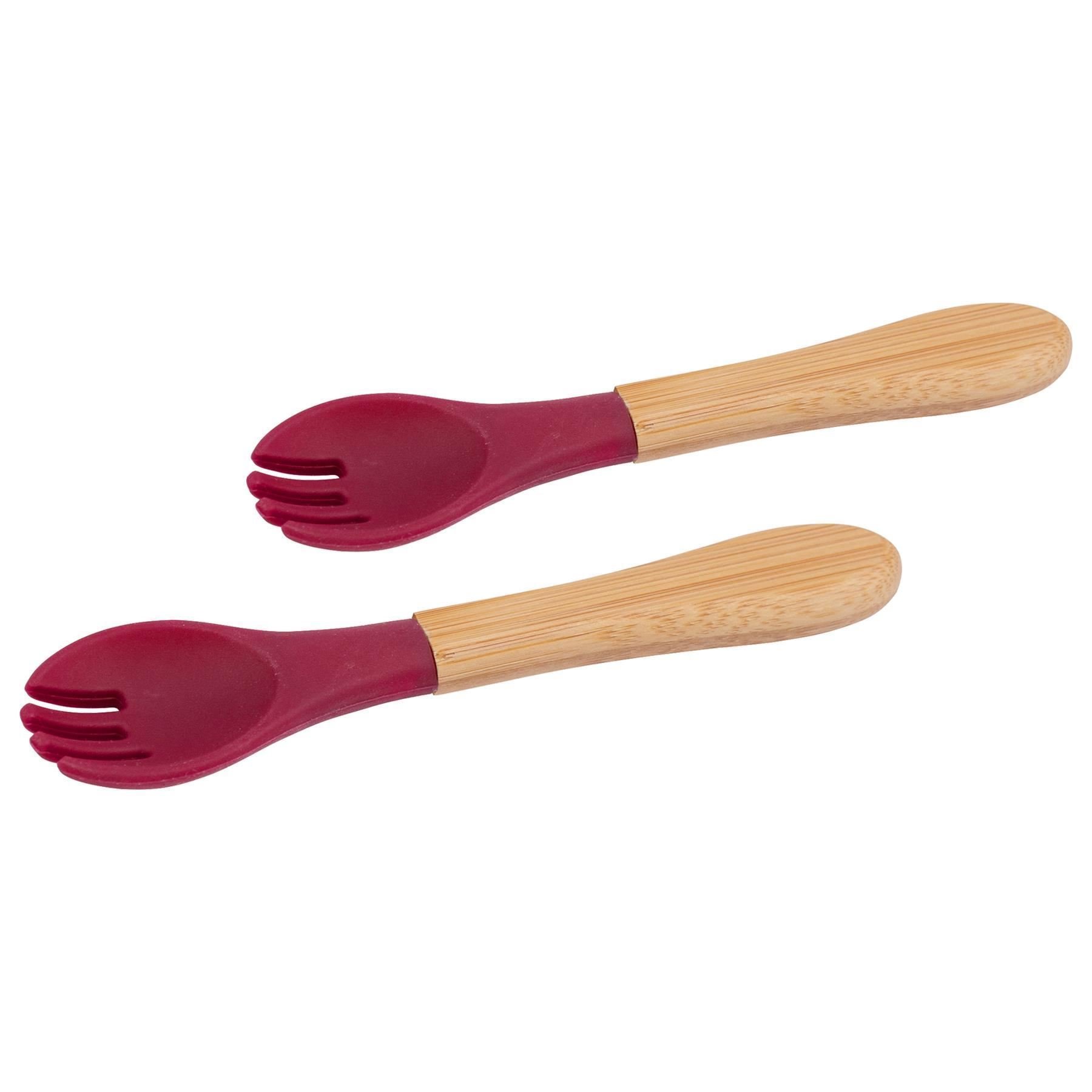 Tiny Dining Bamboo Baby Weaning Forks with Silicone Tip - Red - Pack of 2