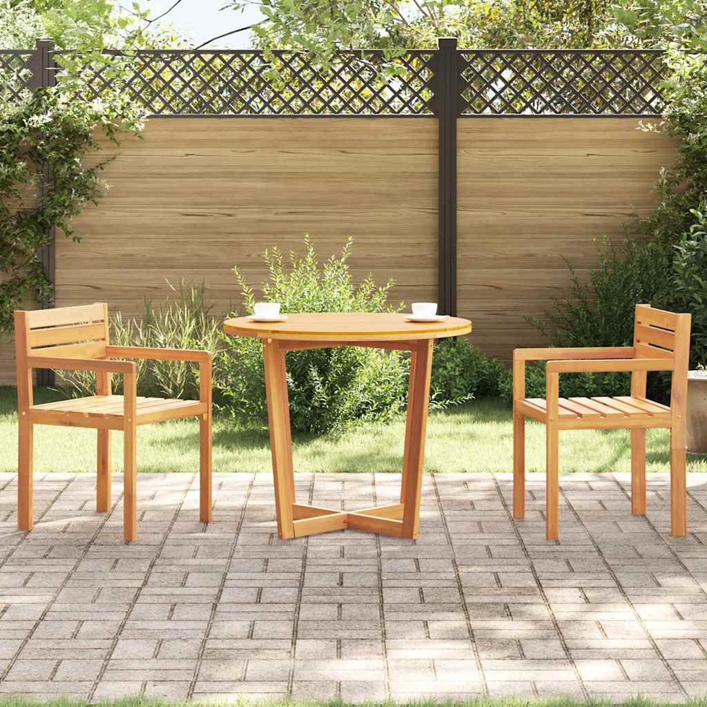 Walplus Solid Acacia Wood Garden Dining Table Round - Brown - 90 x 75 cm