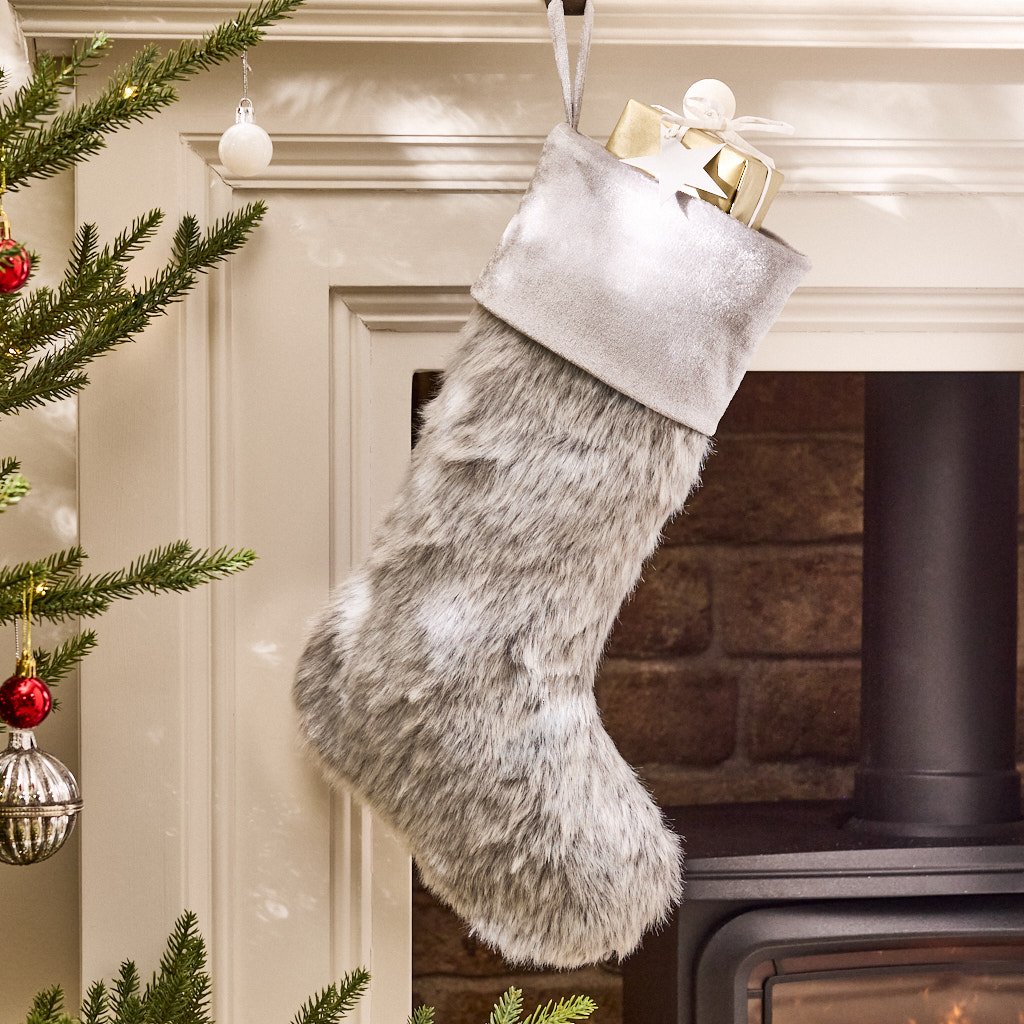 Dibor Fabric Christmas Stocking - Grey