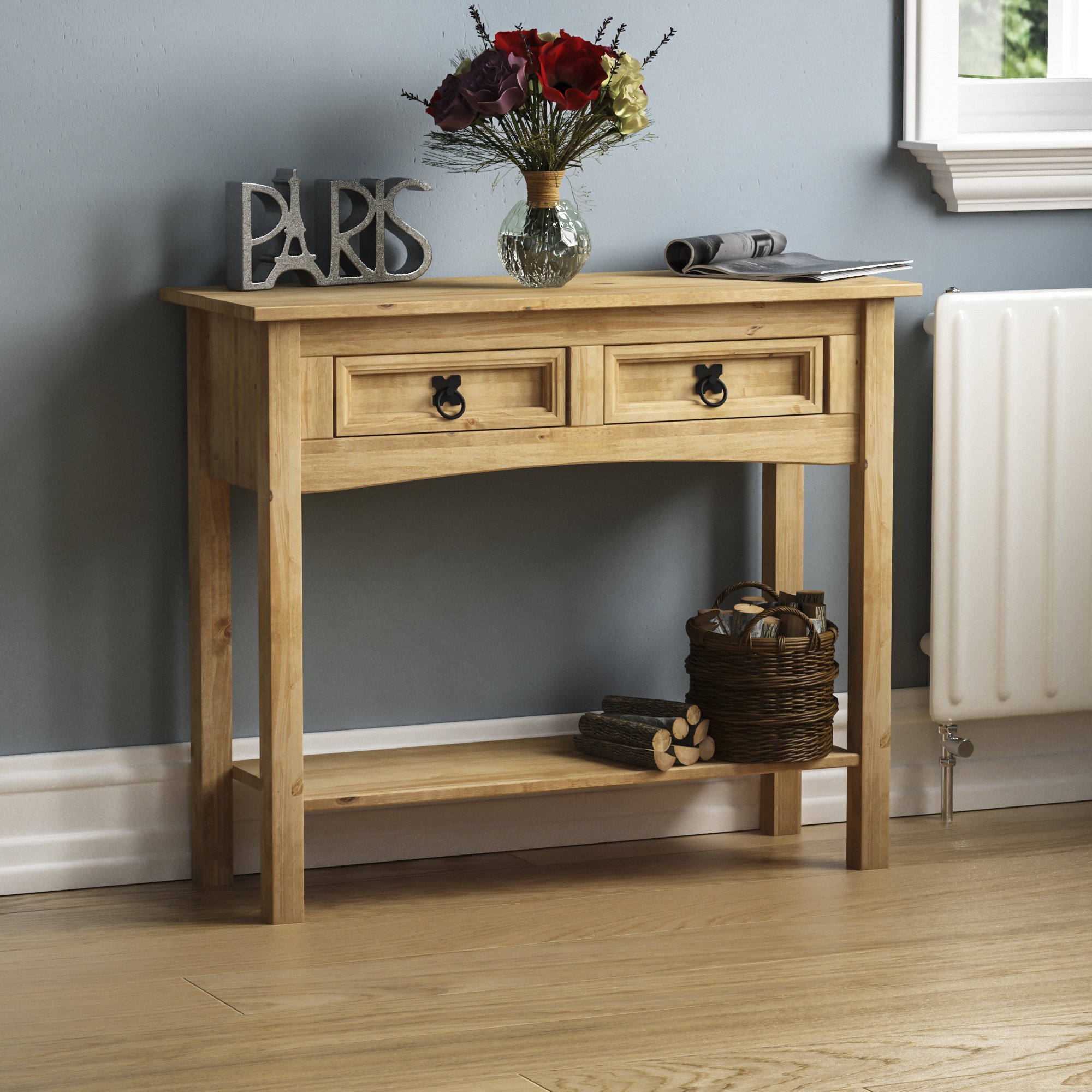Vida Designs Corona 2 Drawer Console Table - Pine
