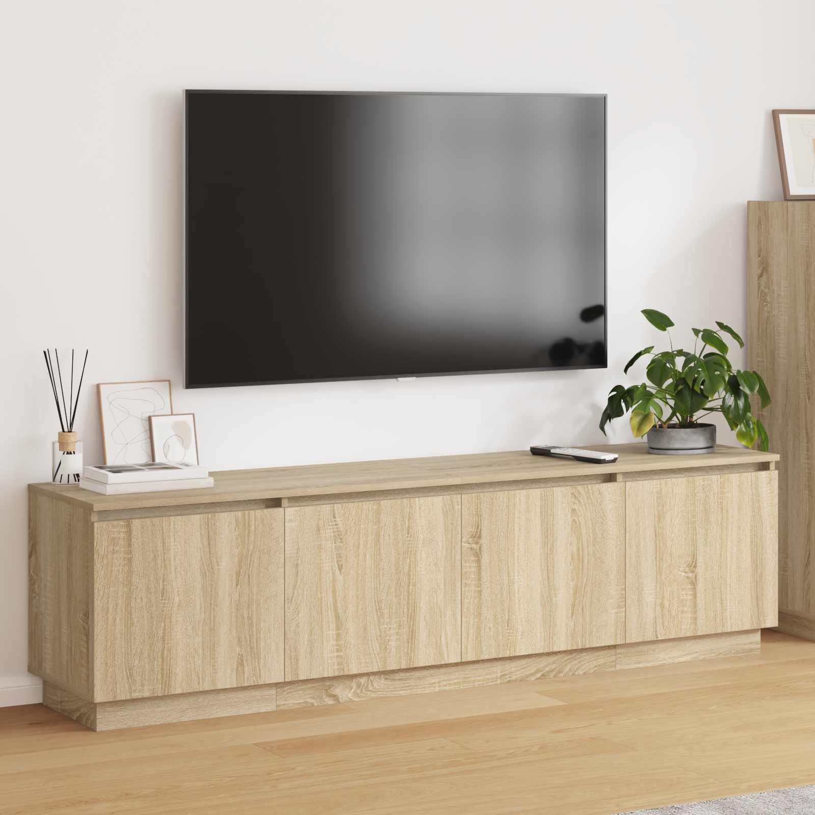 Walplus Engineered Wood 4 Doors TV Cabinet - Sonoma Oak - 180 x 38 x 49 cm
