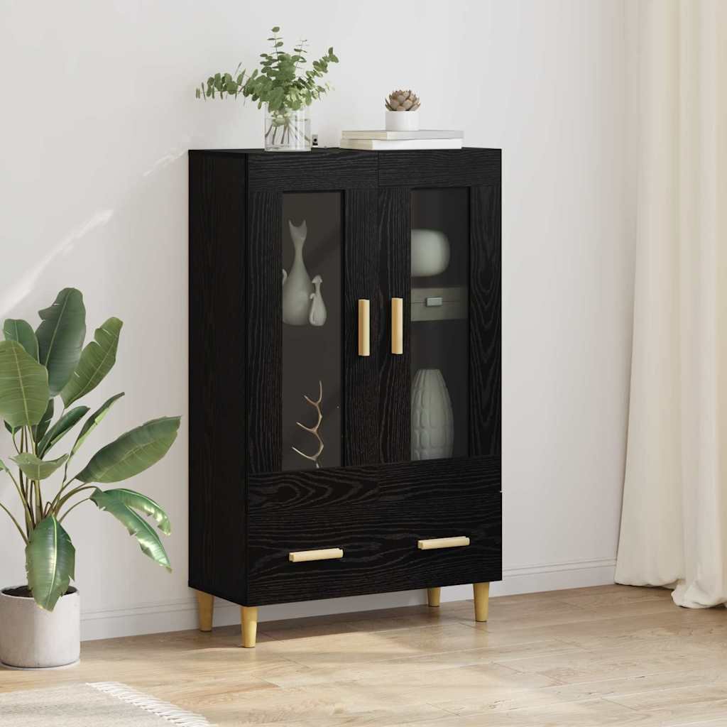 Walplus Engineered Wood 1 Shelf Highboard - Black Ash - 70 x 31 x 115 cm