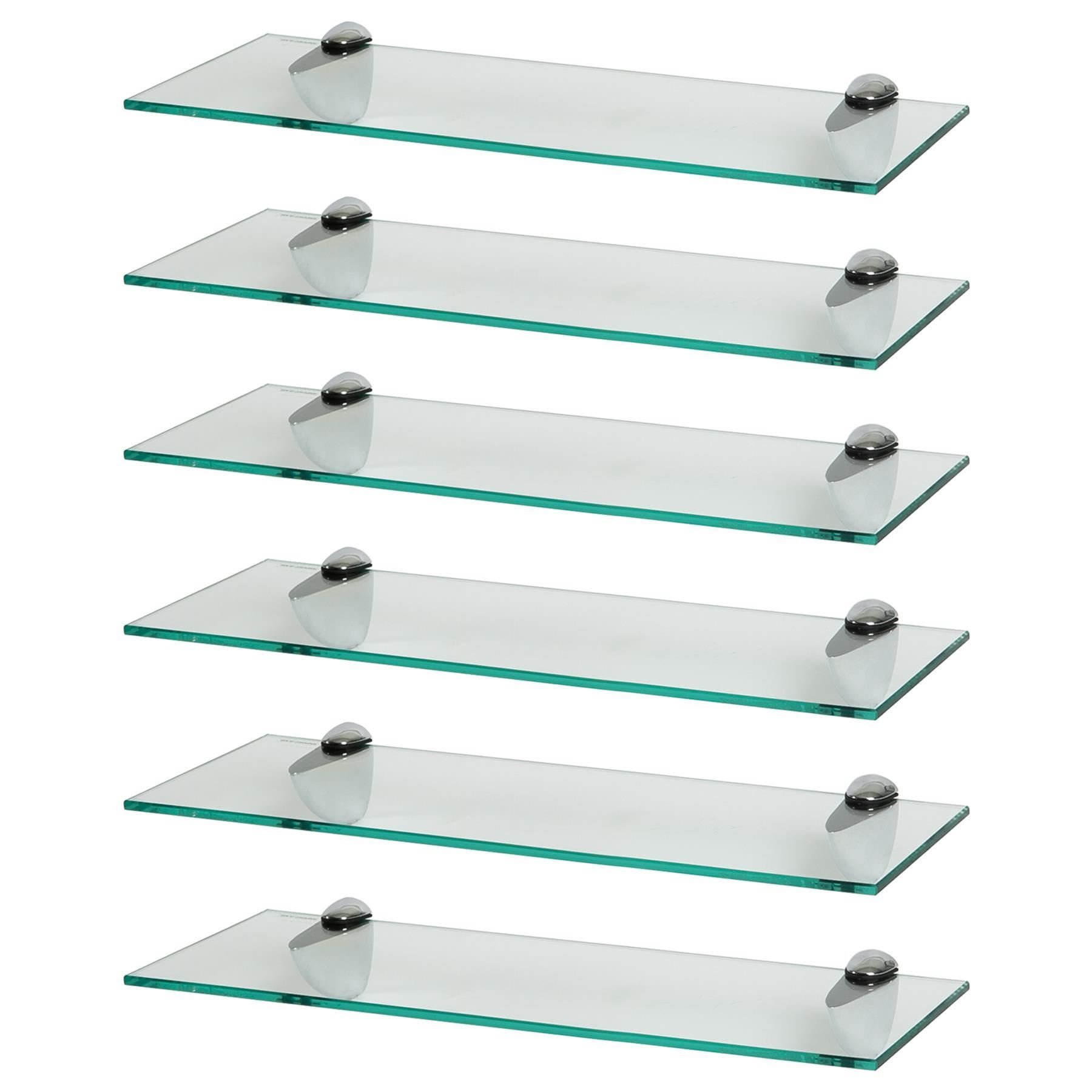 Harbour Housewares 50cm Floating Glass Bathroom Shelves Set of 6 - Silver