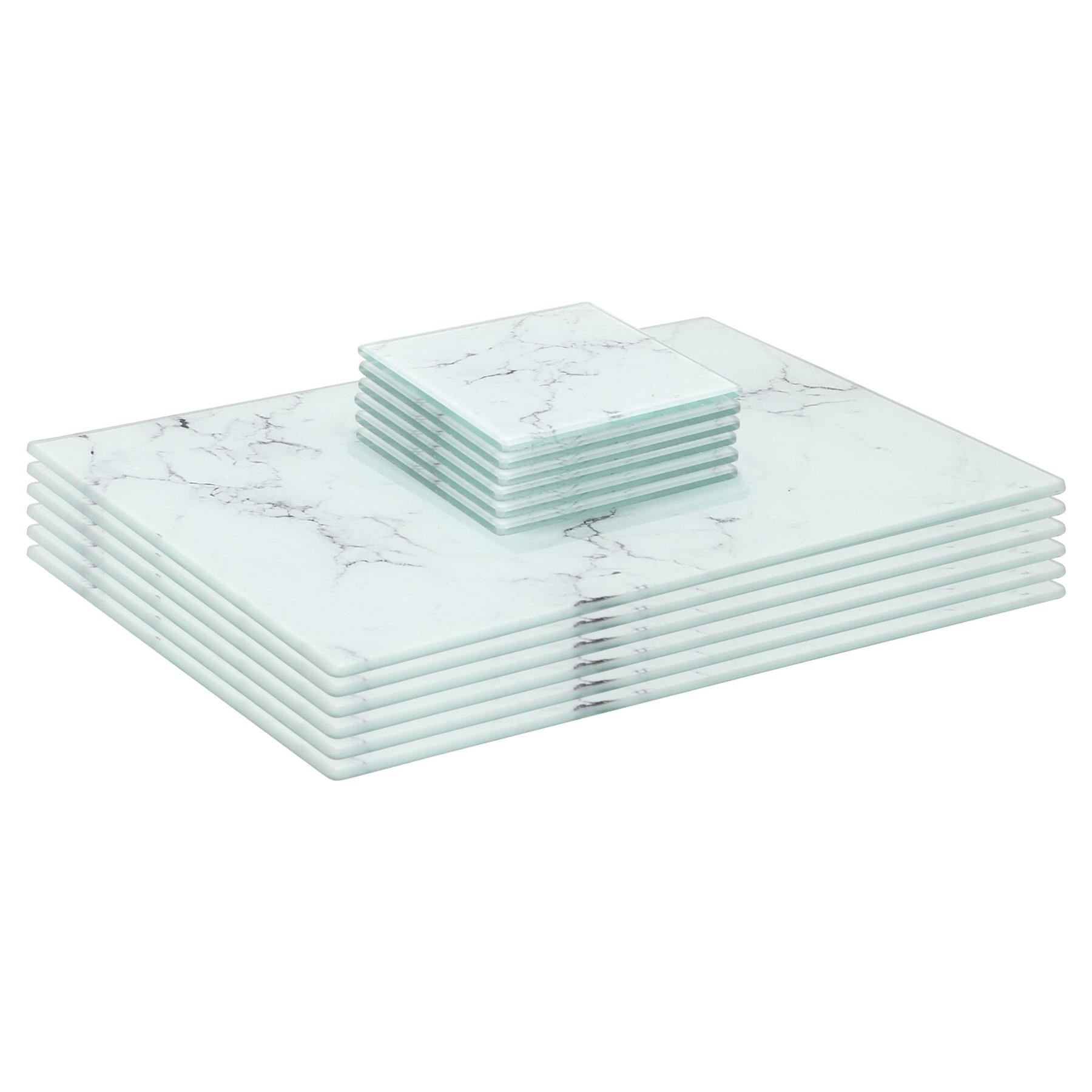 Harbour Housewares Marble Placemat & Square Coasters 30 x 20cm Set of 12 - White