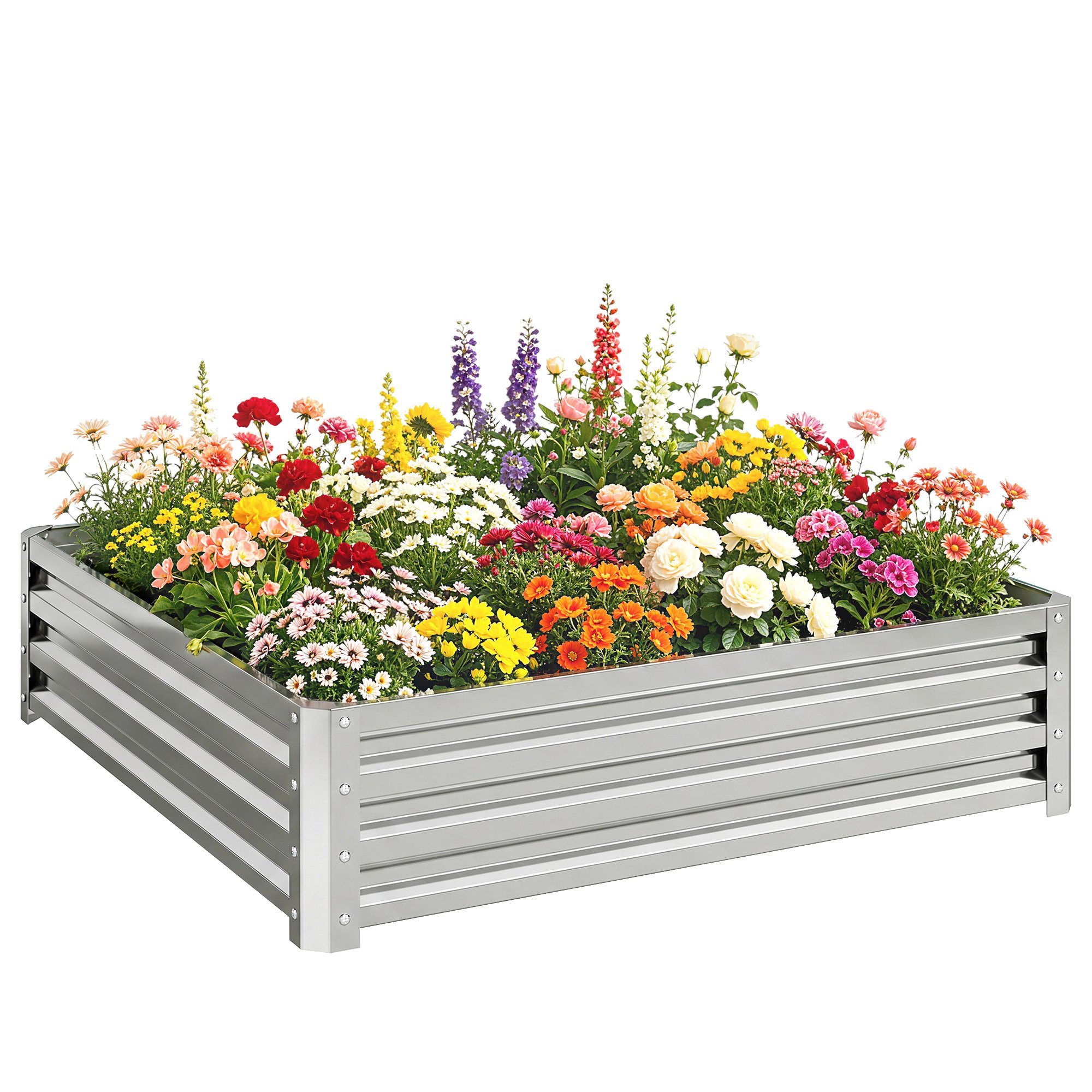 Outsunny Metal Raised Garden Bed with Open Bottom - Silver