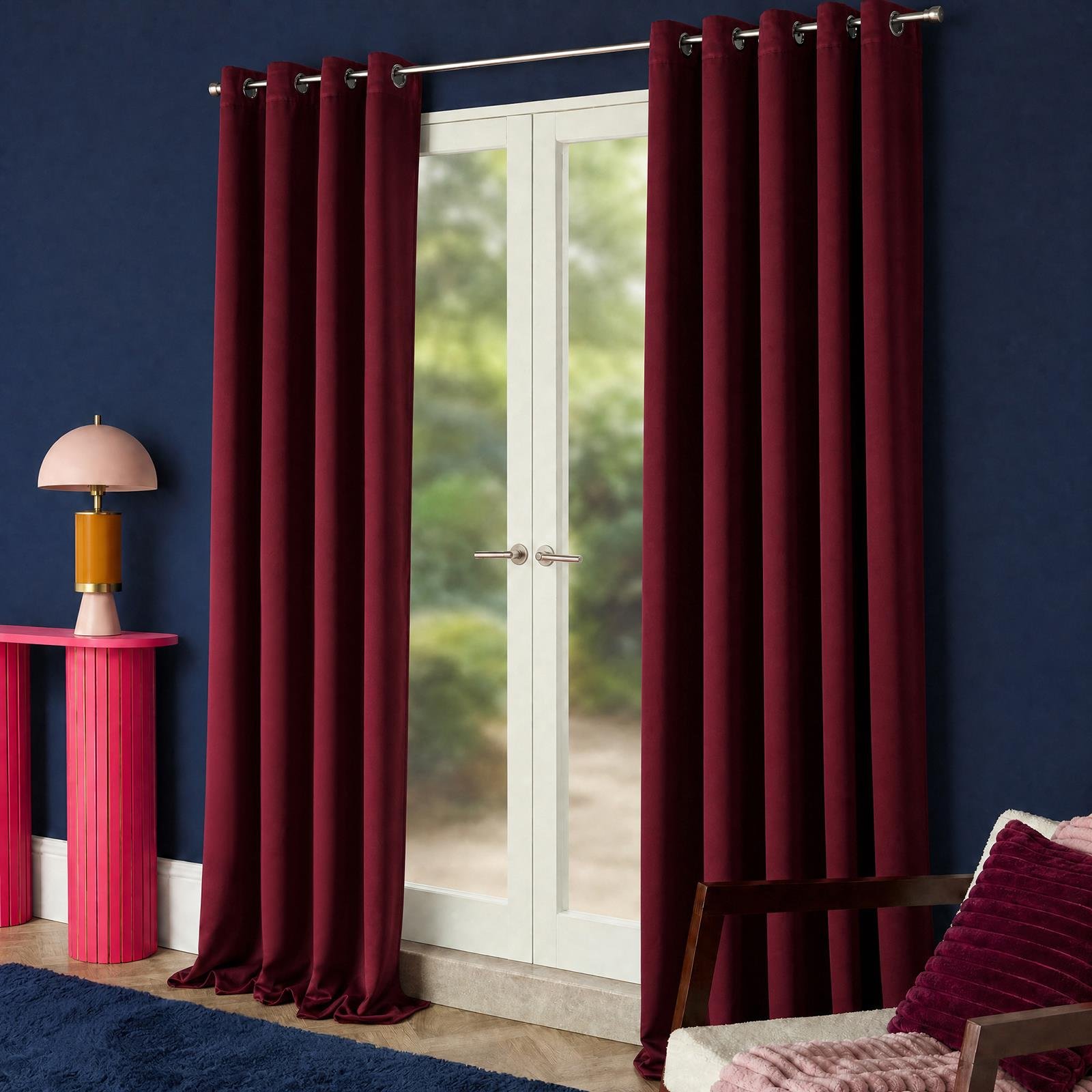 OHS Essentials Plain Eyelet Blackout Curtains 168 x 229cm - Burgundy