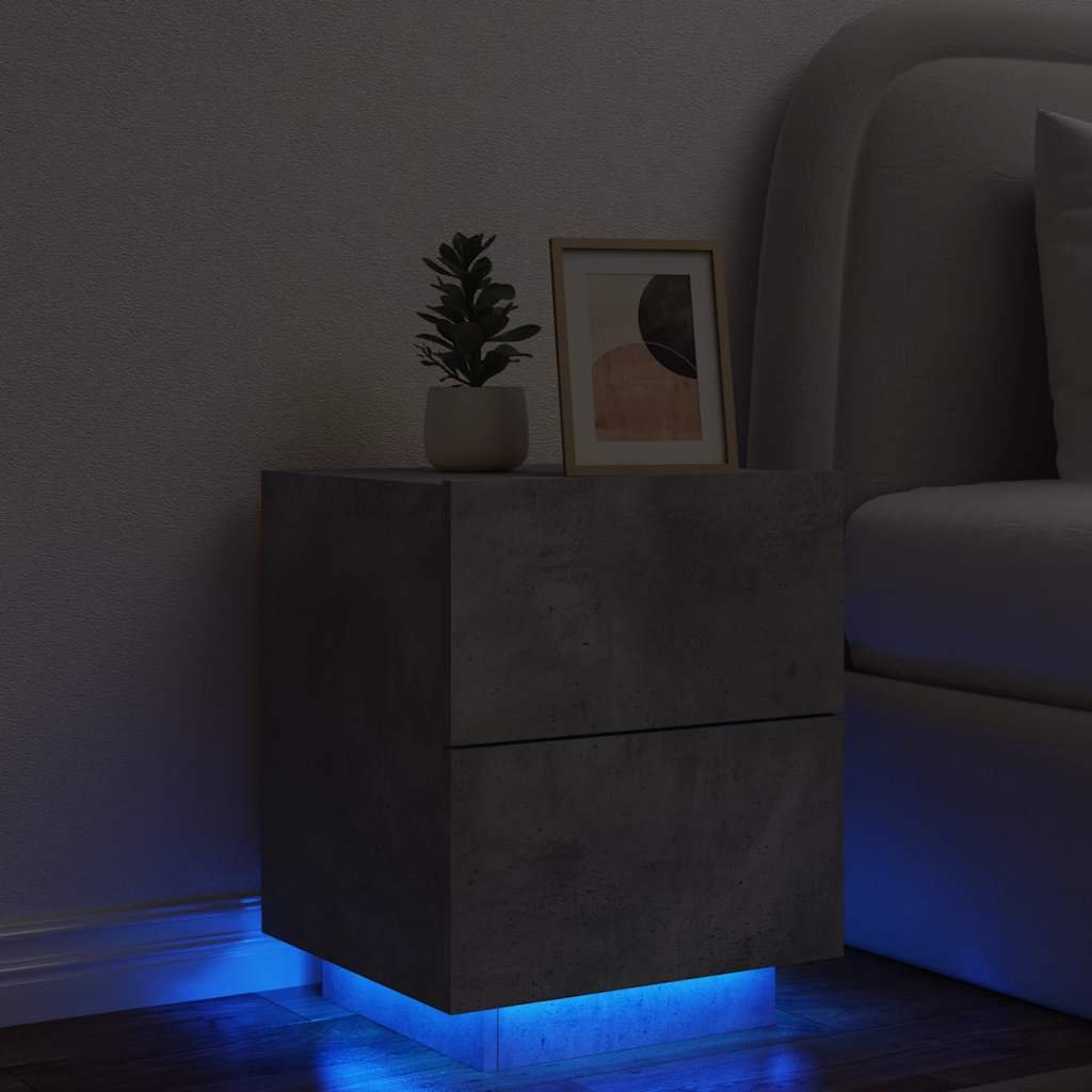 Walplus LED 2 Drawer Bedside Cabinet - Stone Grey - 45 x 40 x 55 cm
