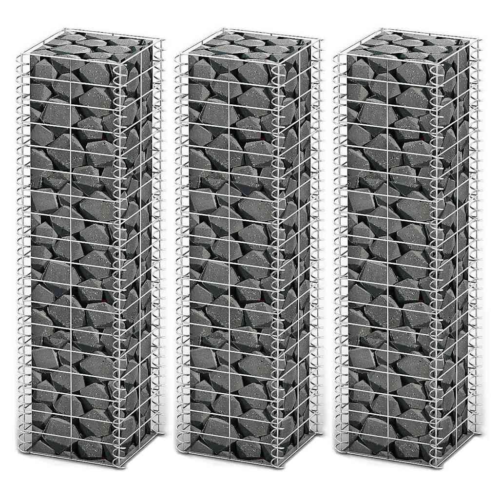 Walplus 3 Piece Gabion Set Galvanised Wire - Silver - 25 x 25 x 100 cm