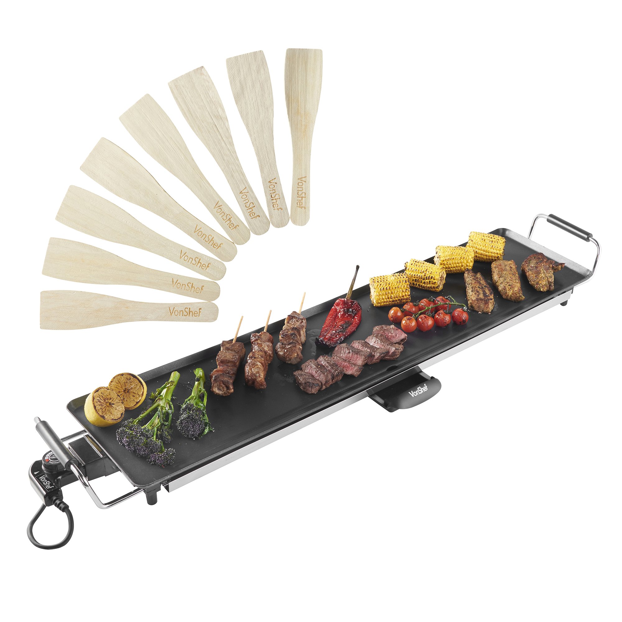 VonShef XXL 2000W 90x23cm Non-Stick Teppanyaki Grill - 8 Spatulas