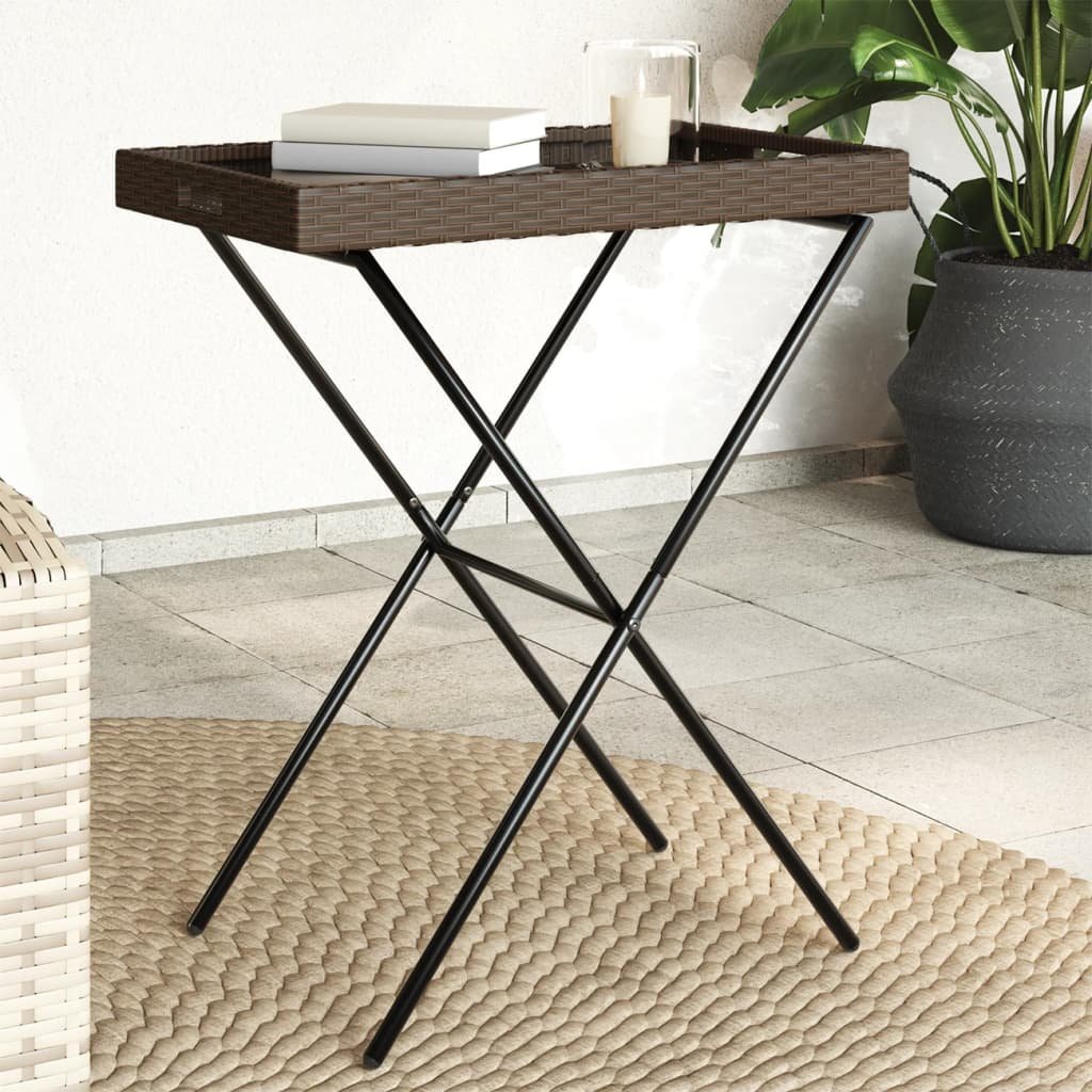 Walplus Poly Rattan Folding Tray Table - Brown - 65 x 40 x 75 cm