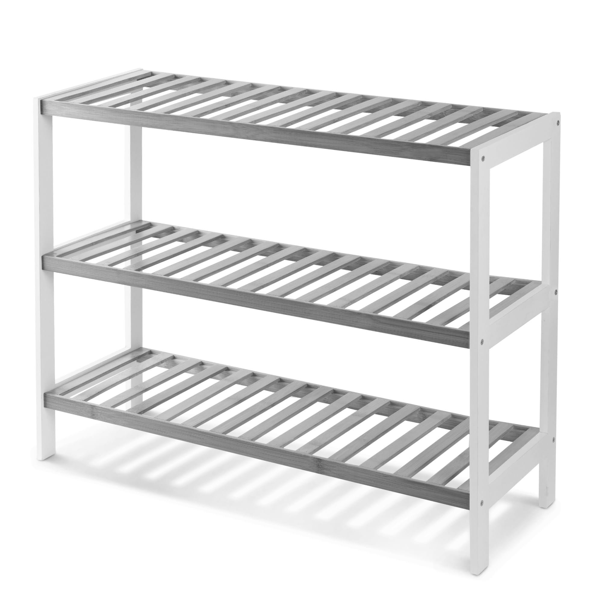 Keplin 3 Tier Bamboo Shoe Rack - Grey & White