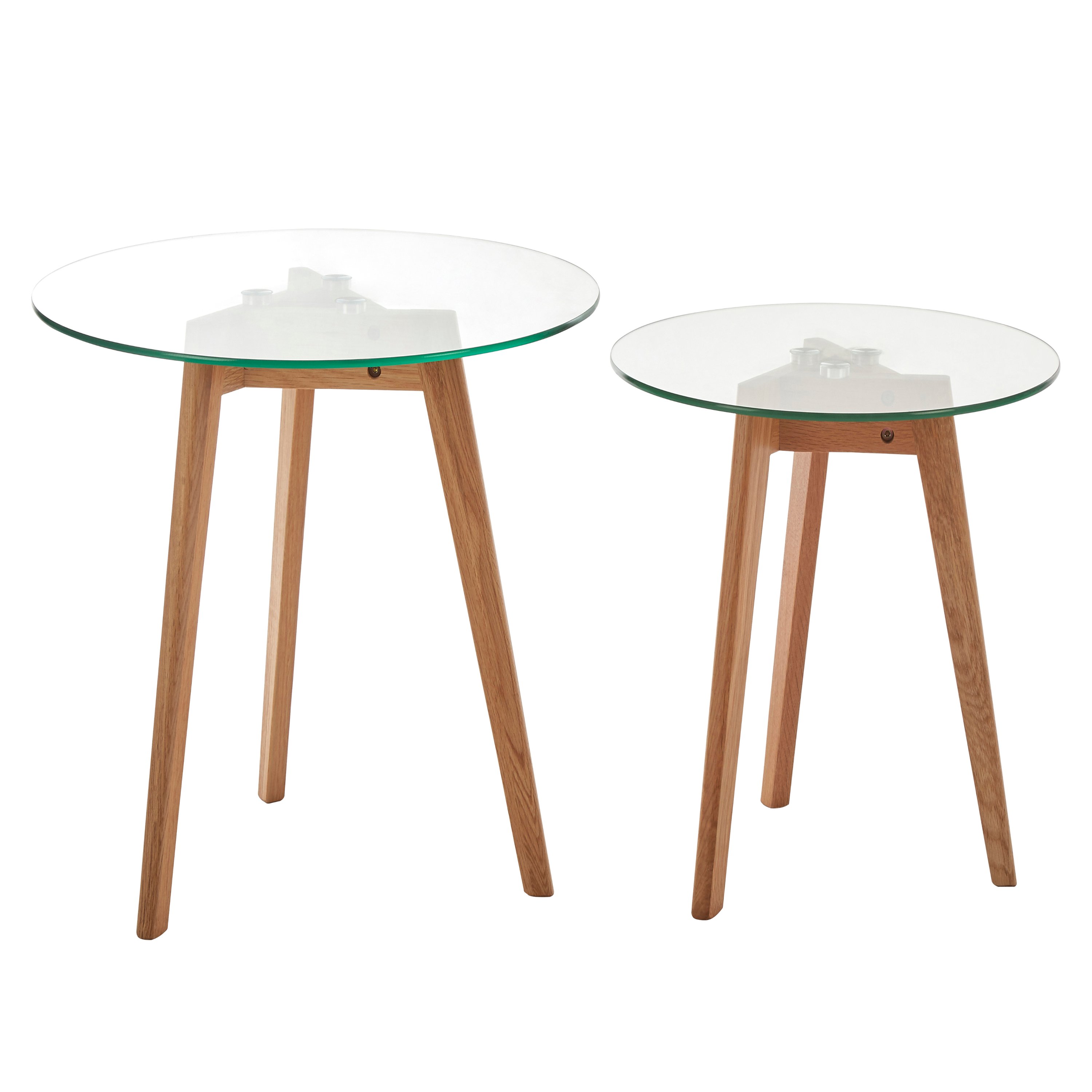 Orsina Nostra Glass Top Oak Nesting Side Tables - Natural