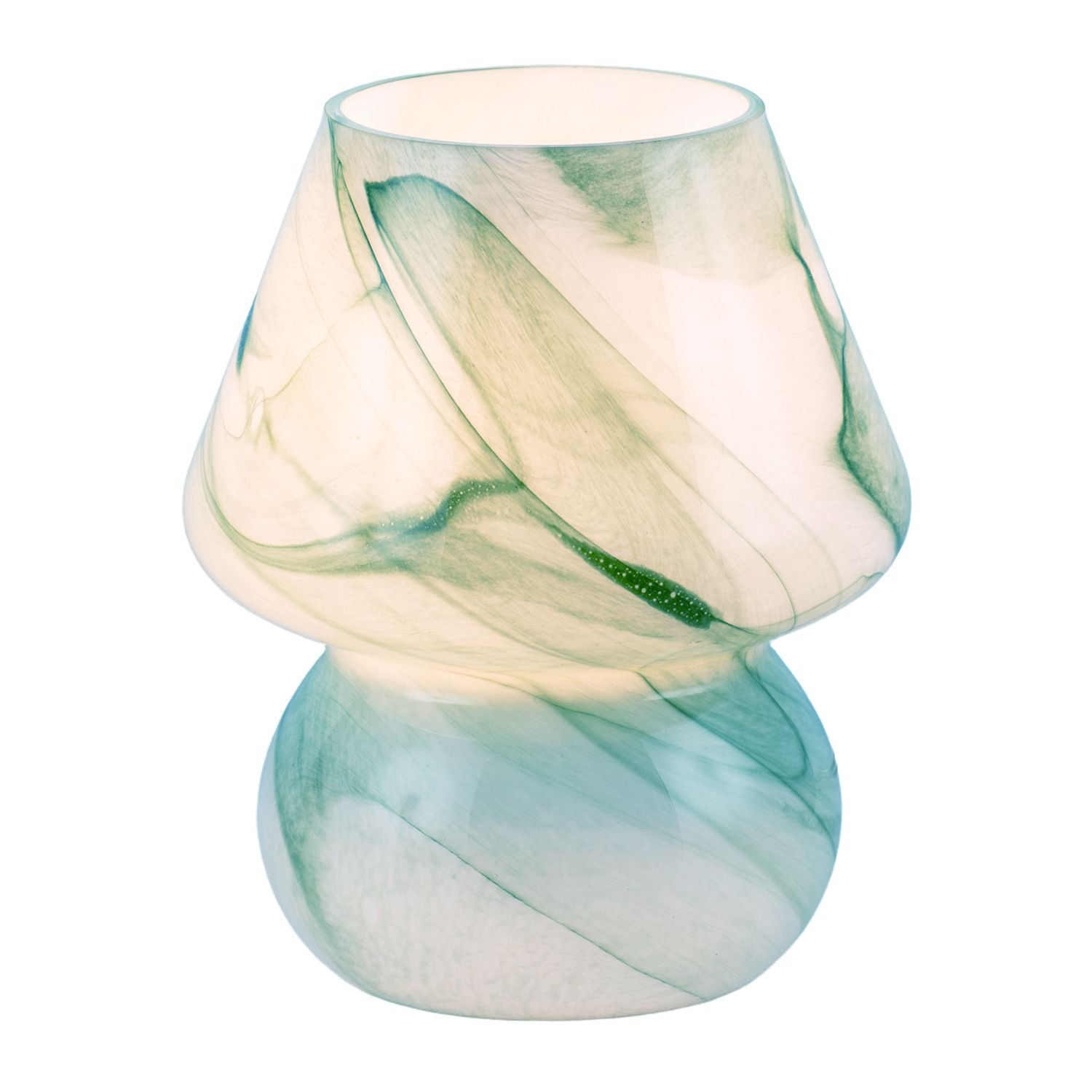 Happy Homewares Mini Mushroom Glass with Blue Teal Effect Table Lamp - 16cm