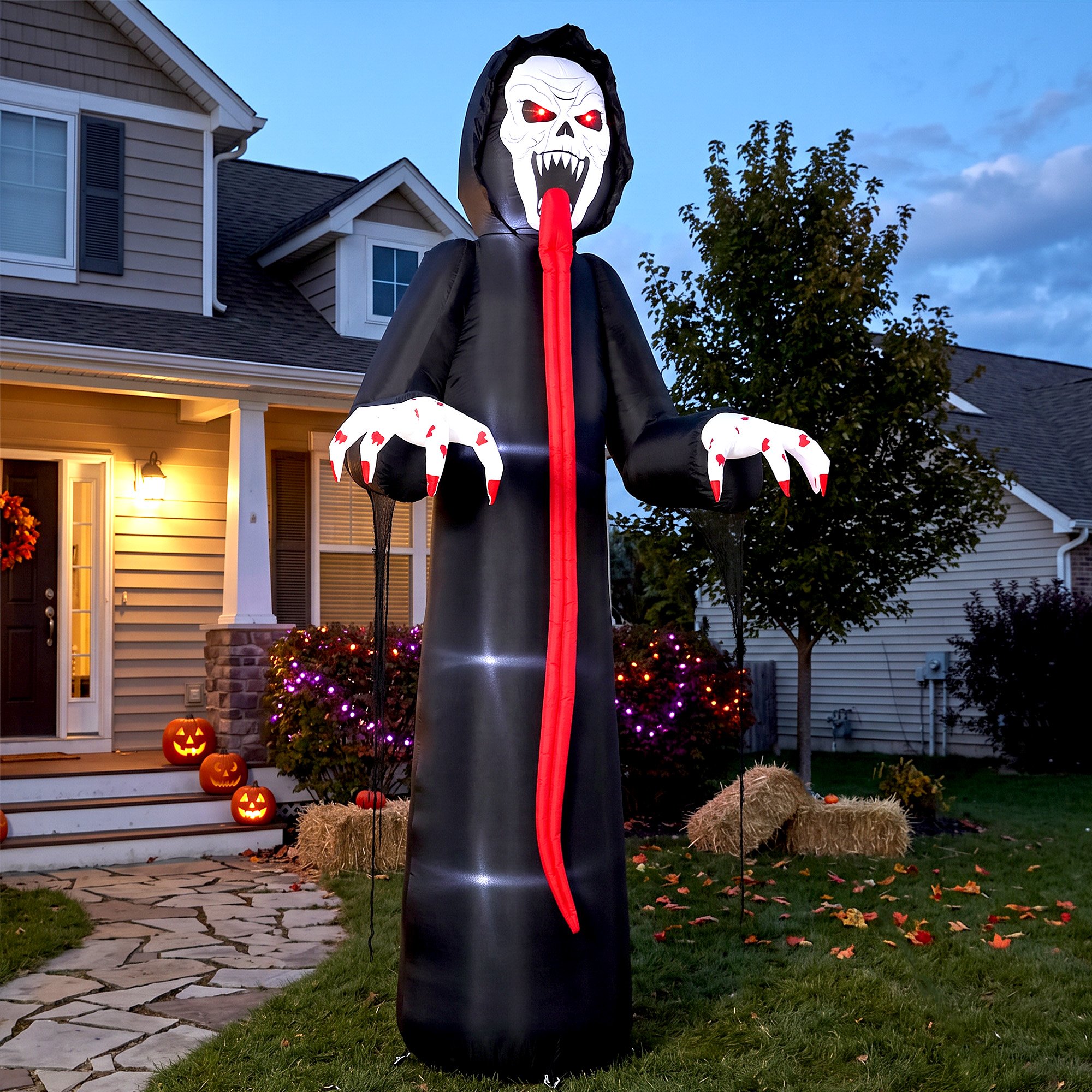 Outsunny 10 FT Halloween Giant Long Tongue Skeleton Inflatable Decoration