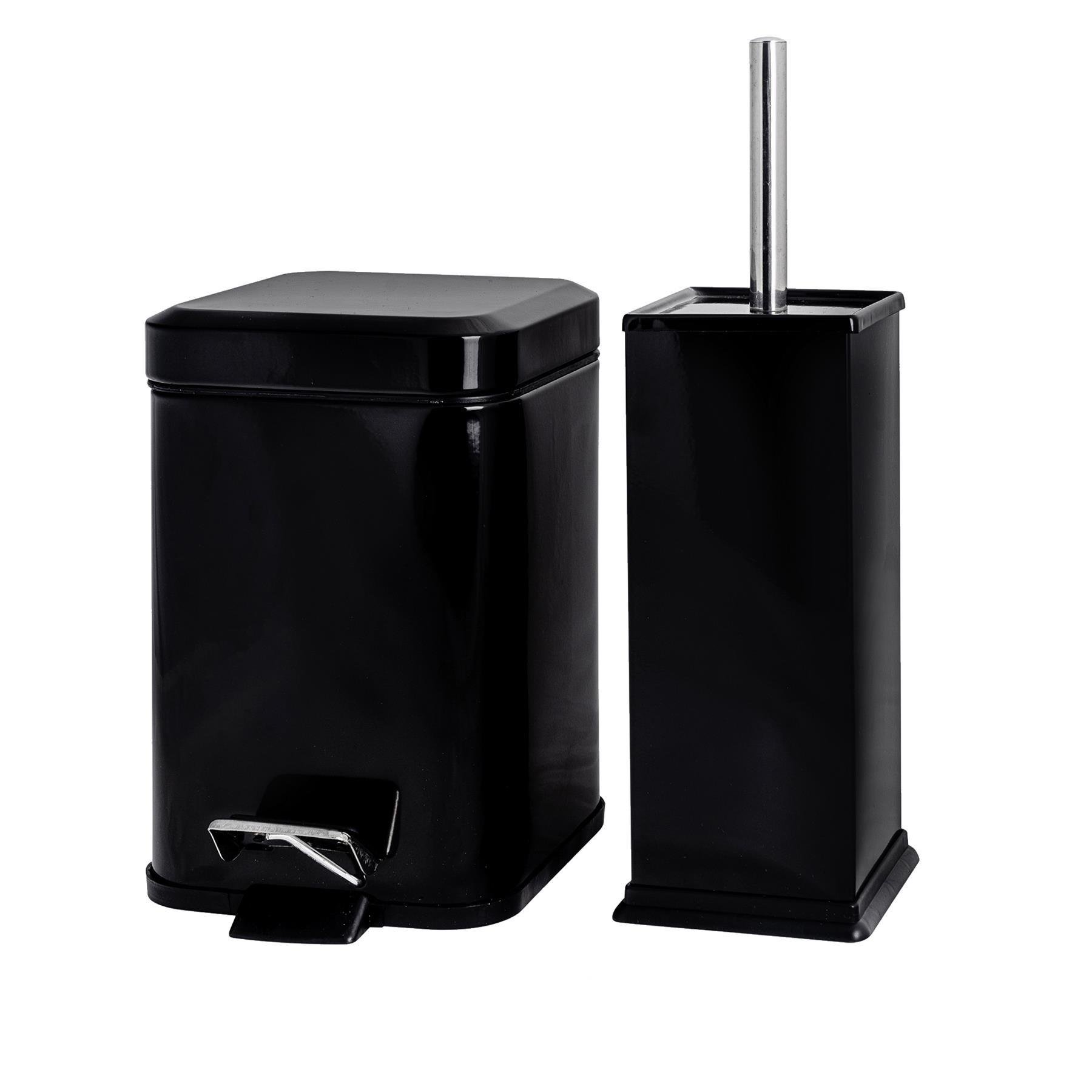 Harbour Housewares Square Toilet Brush & Bin Set - Black