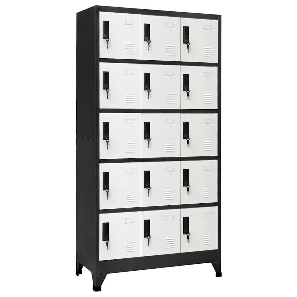 Walplus Steel 15 Door Locker Cabinet - Grey and White - 90 x 40 x 180 cm