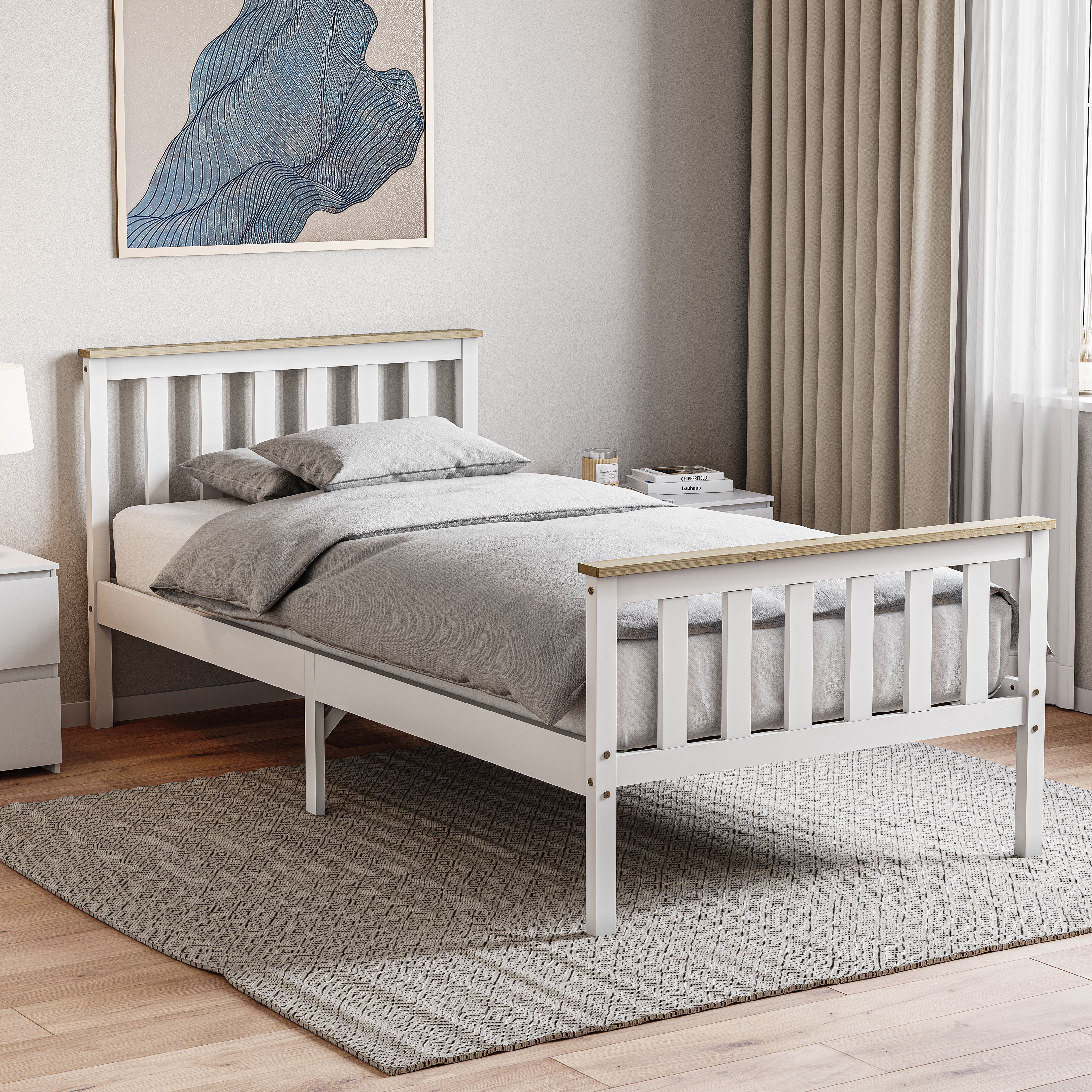 Vida Designs Milan Single Wooden High Foot Bed - White and Pine