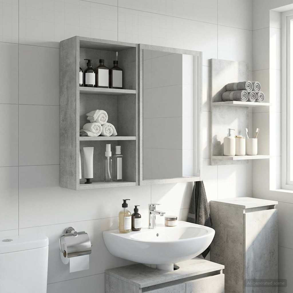 Walplus Wood Bathroom Wall Cabinet - Concrete Grey - 30 x 16 x 62.5 cm