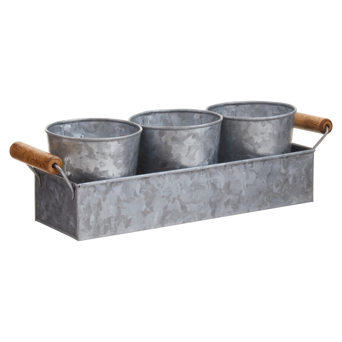 Orsina Drummond Set Of 3 Galvanised Steel Flower or Herb Pots With Tray