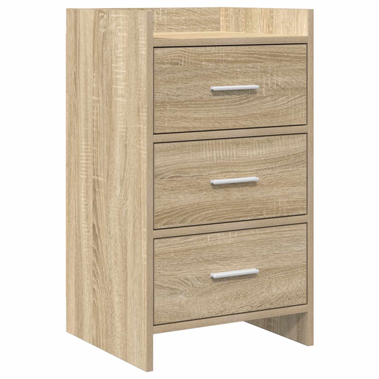 Walplus 3 Drawer Engineered Wood Bedside Table - Sonoma Oak - 40 x 36 x 70 cm