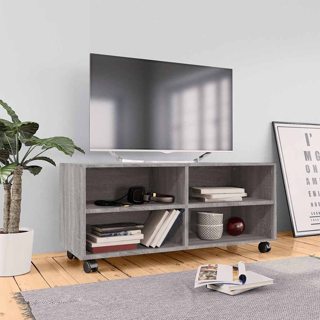 Walplus Engineered Wood TV Cabinet - Grey and Oak - 90 x 35 x 35 cm