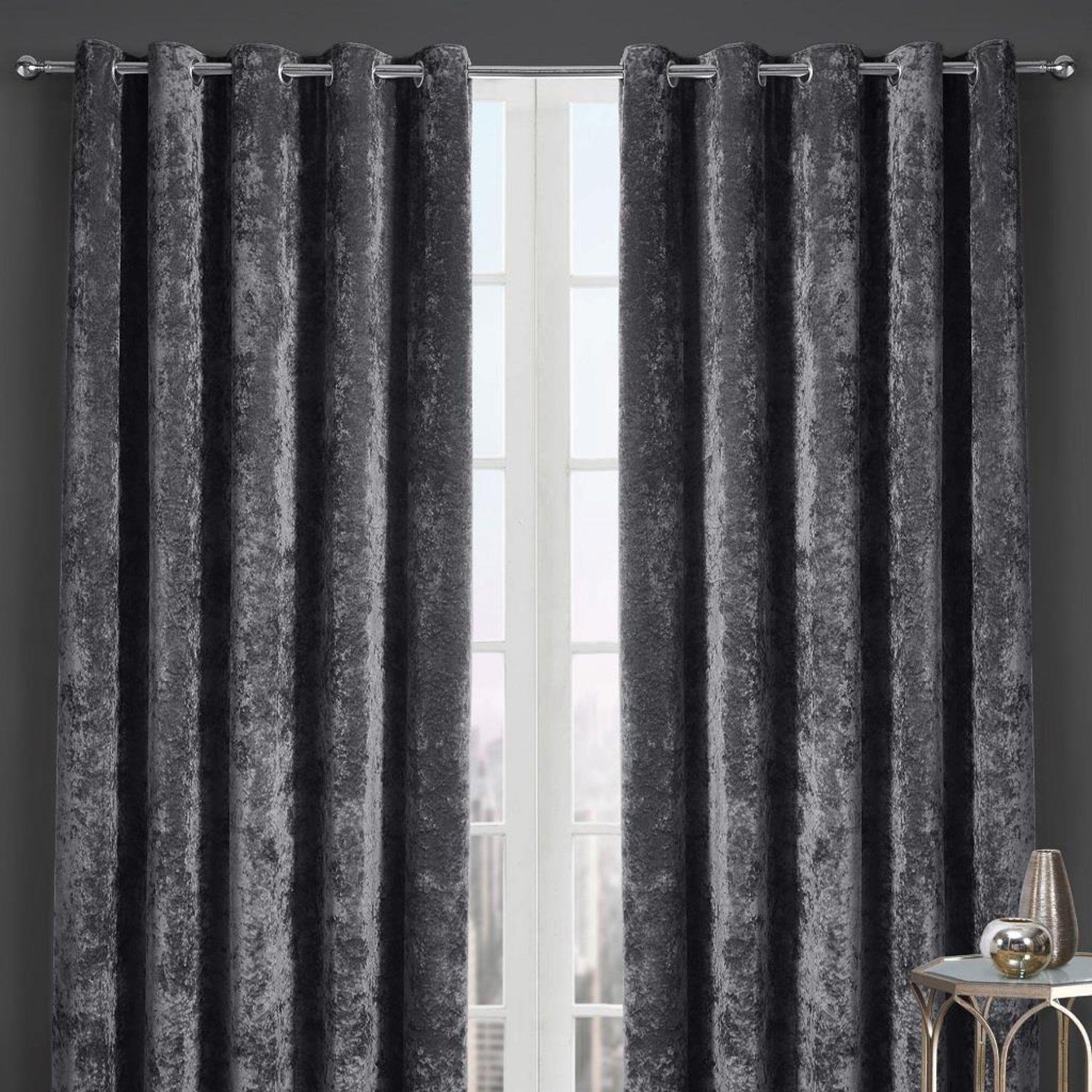 HomeSpace Direct Crushed Velvet Eyelet Curtains - Charcoal - 168 x 229cm