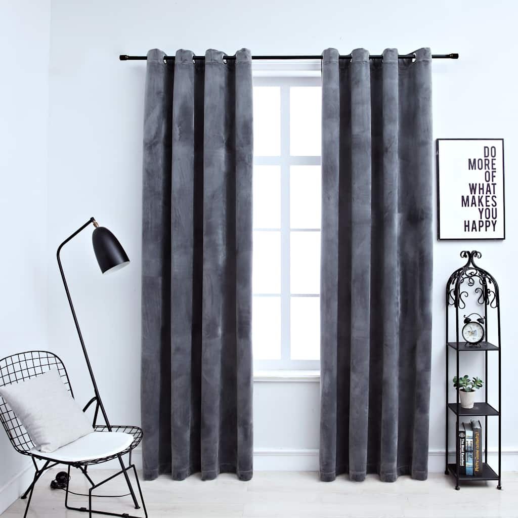 Walplus Pack of 2 Velvet Ring Top Blackout Curtains - Anthracite - 140 x 175 cm