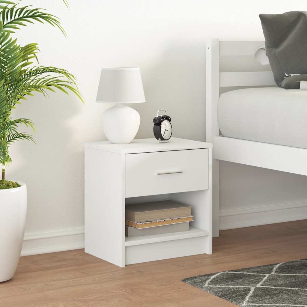 Walplus 1 Drawer Engineered Wood Bedside Cabinet - White - 39 x 28 x 41 cm