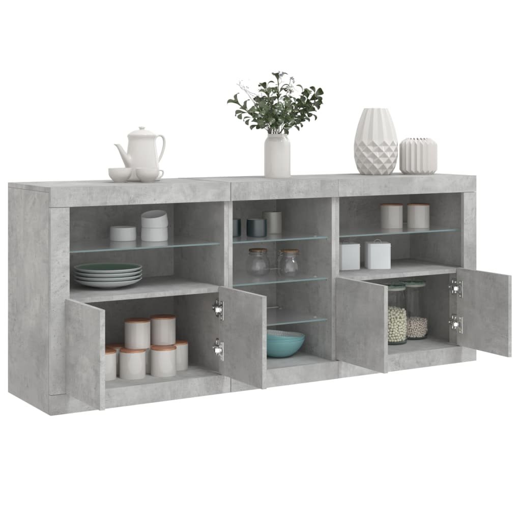 Walplus LED Engineered Wood Sideboard - Concrete Grey - 181.5 x 37 x 67 cm