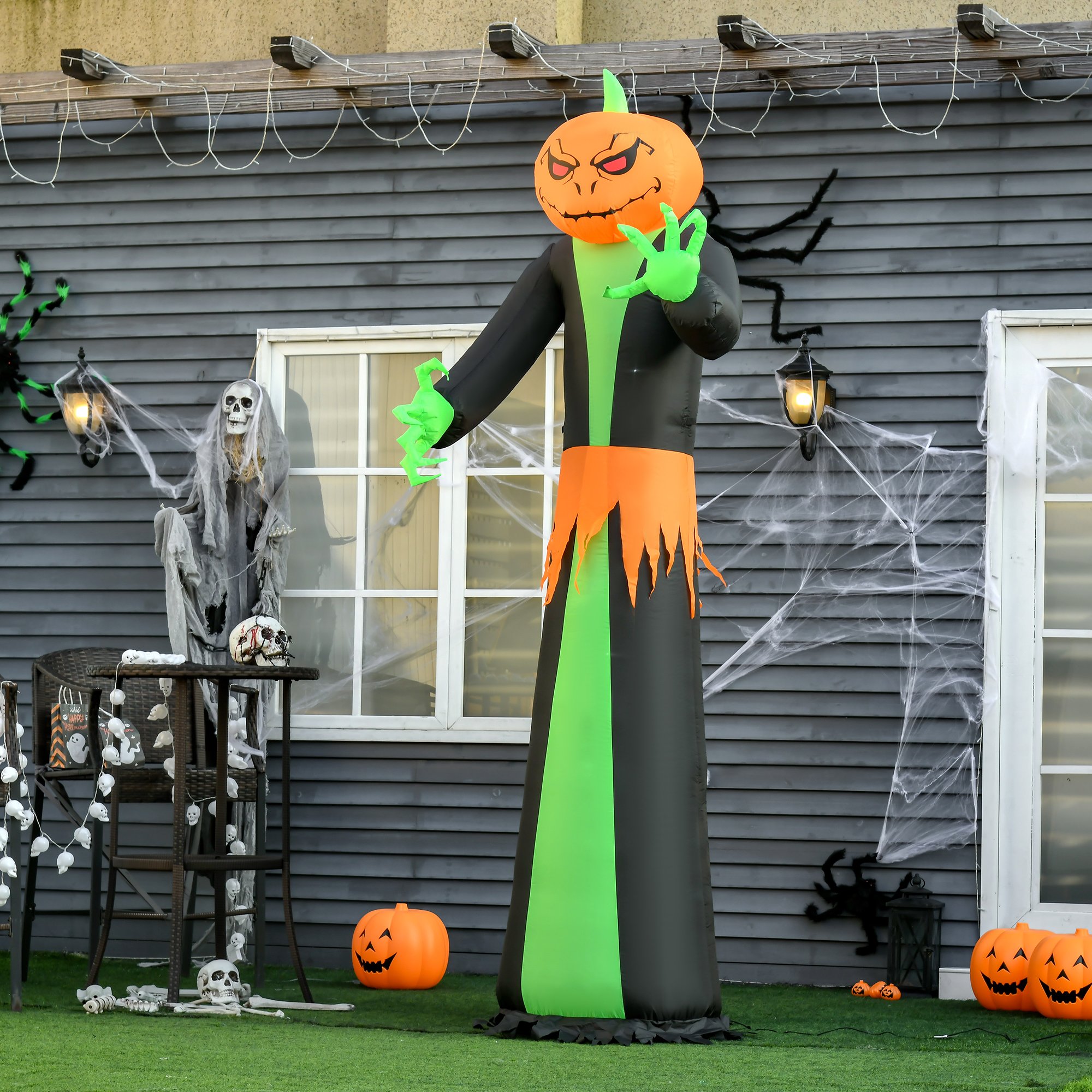 HOMCOM 9ft Halloween Pumpkin Ghost Inflatable Decoration