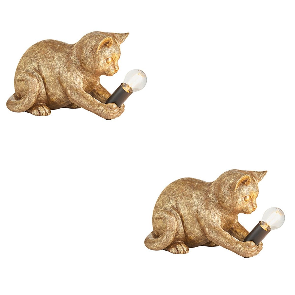 Loops Direct Pack of 2 Resin Kitten Table Lamp - Vintage Gold Matt Black