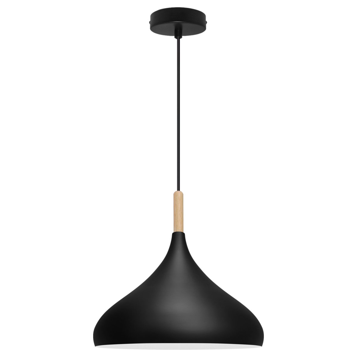 Energy Light Bulbs Wooden Metal Dome Ceiling Pendant Light - Black