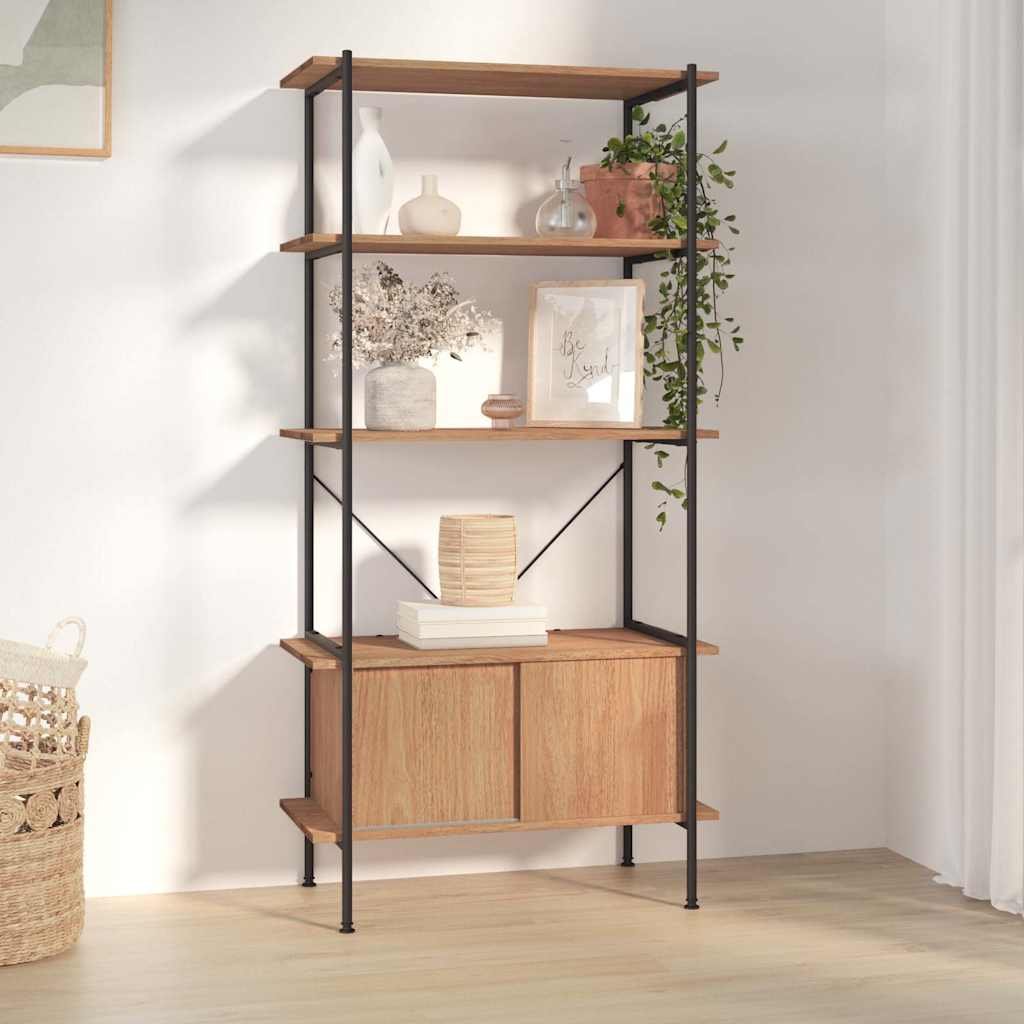 Walplus Engineered Wood Shelving Unit - Light Brown and Black - 80 x 40 x 163 cm