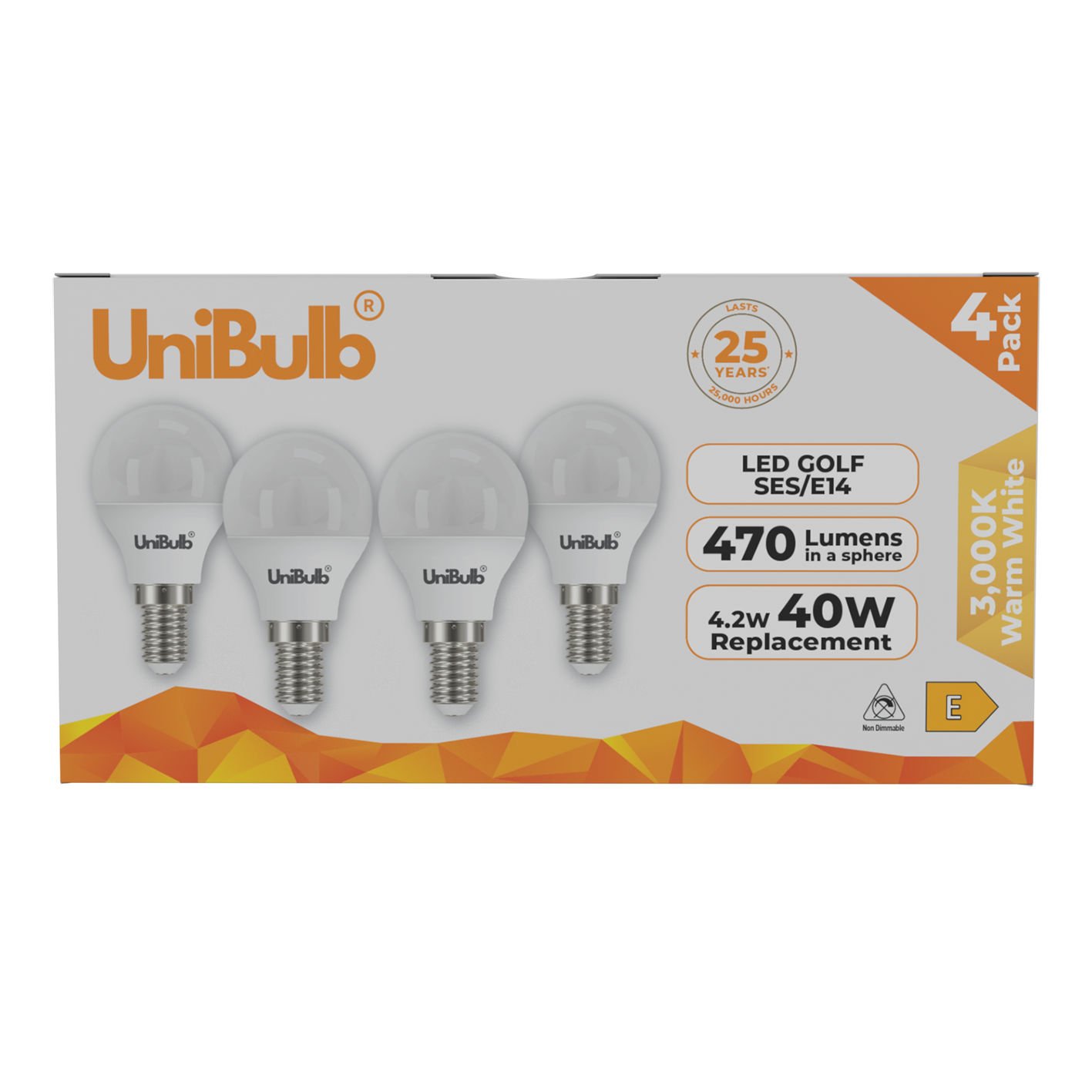 UniBulb 4.2W LED Warm White Golf Ball E14 Light Bulb - 4 Pack