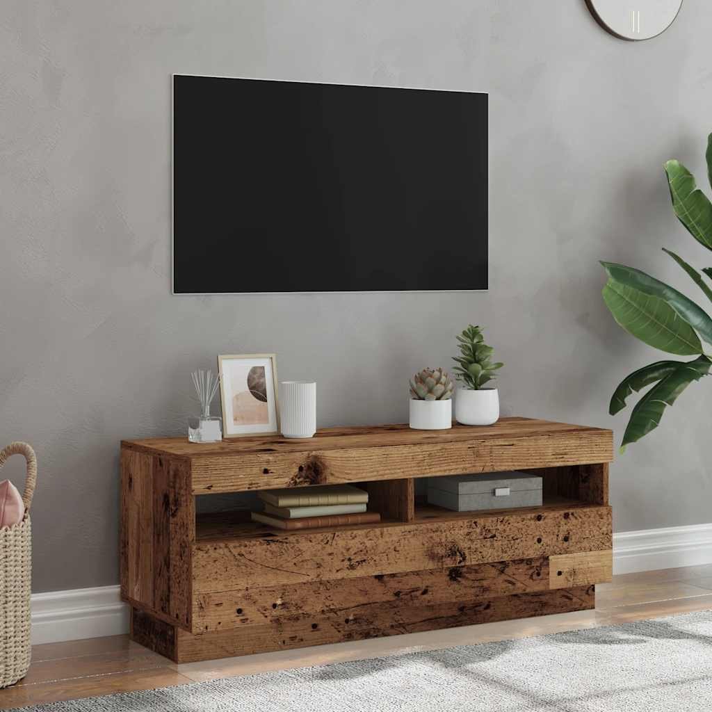 Walplus Engineered Wood RGB LED TV Cabinet - Old Wood - 100 x 35 x 40 cm