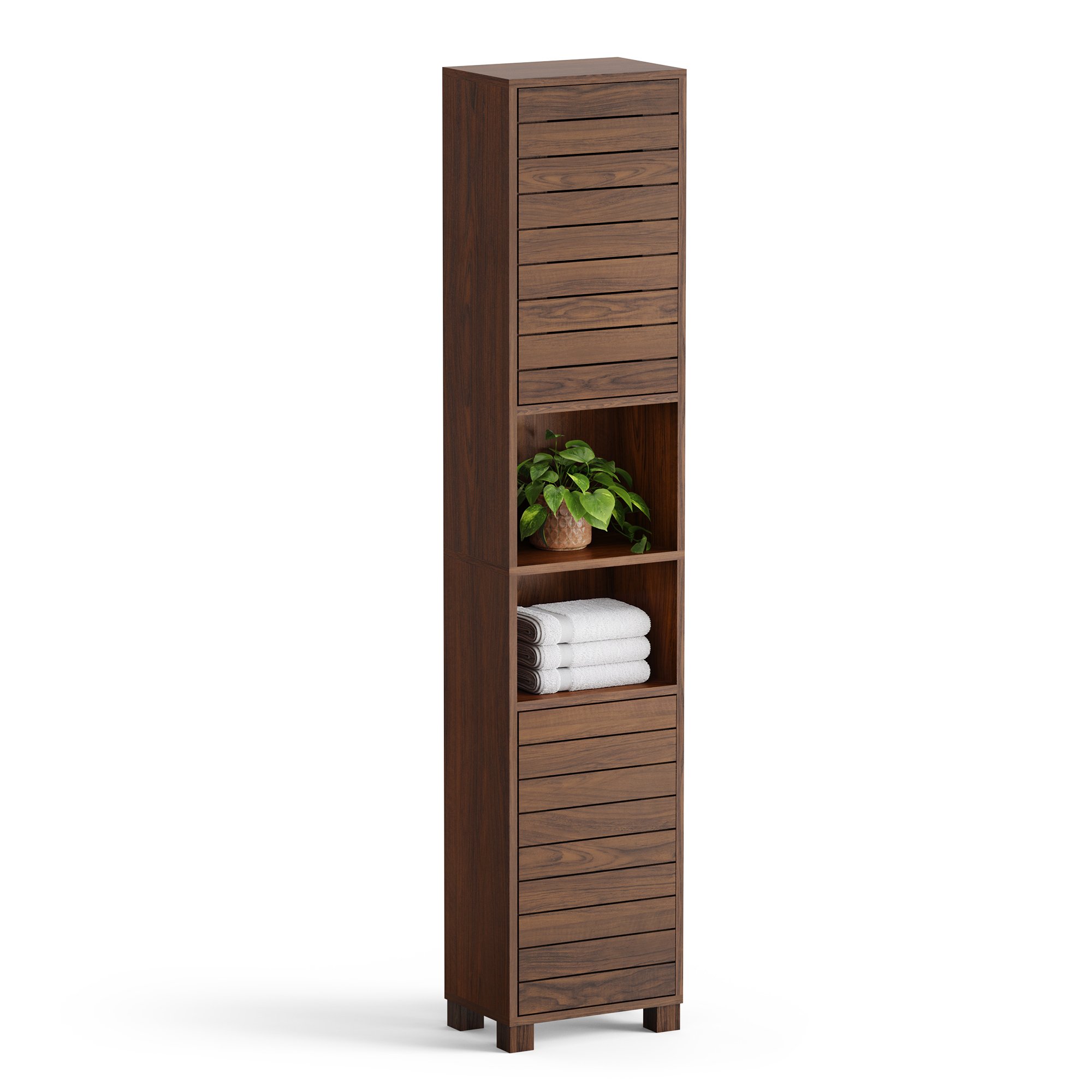 Vonhaus Chester Wood Effect Tall Bathroom Storage Cabinet - Dark Brown