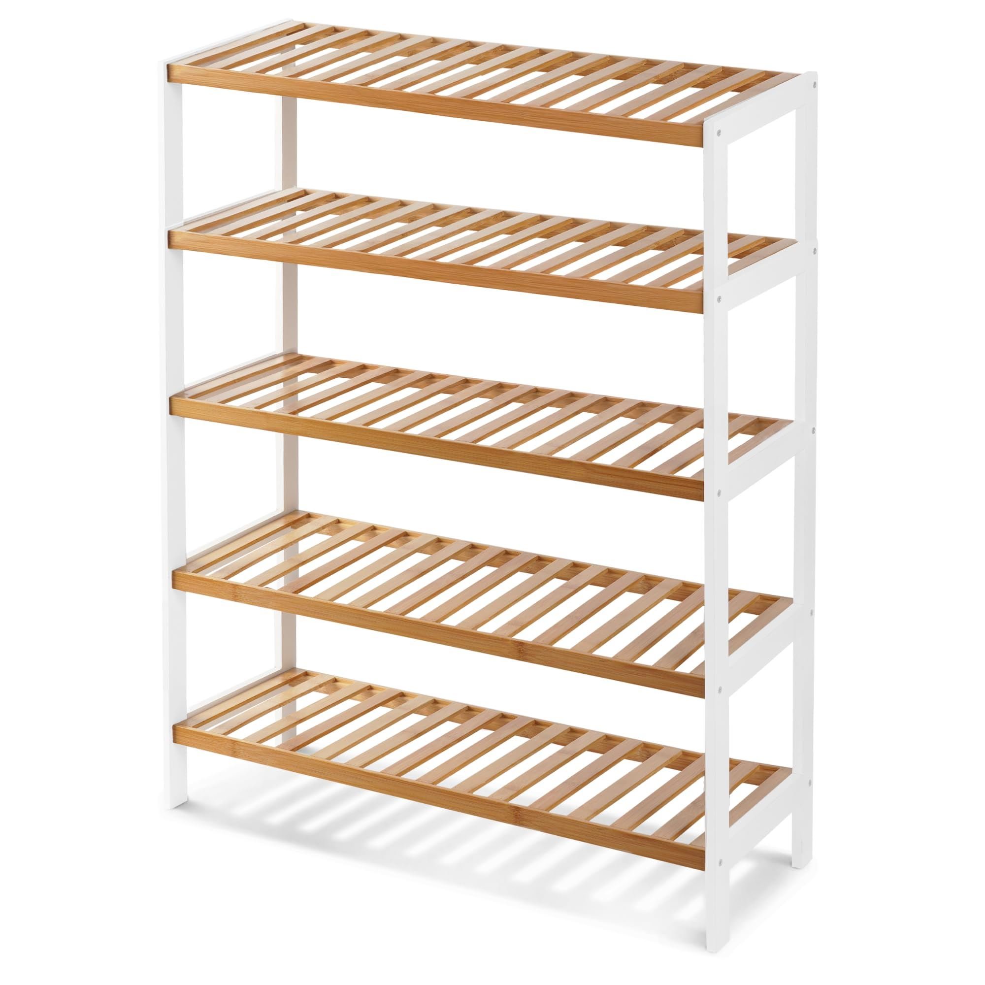 Keplin 5 Tier 15 Pair Bamboo Shoe Rack - Natural & White