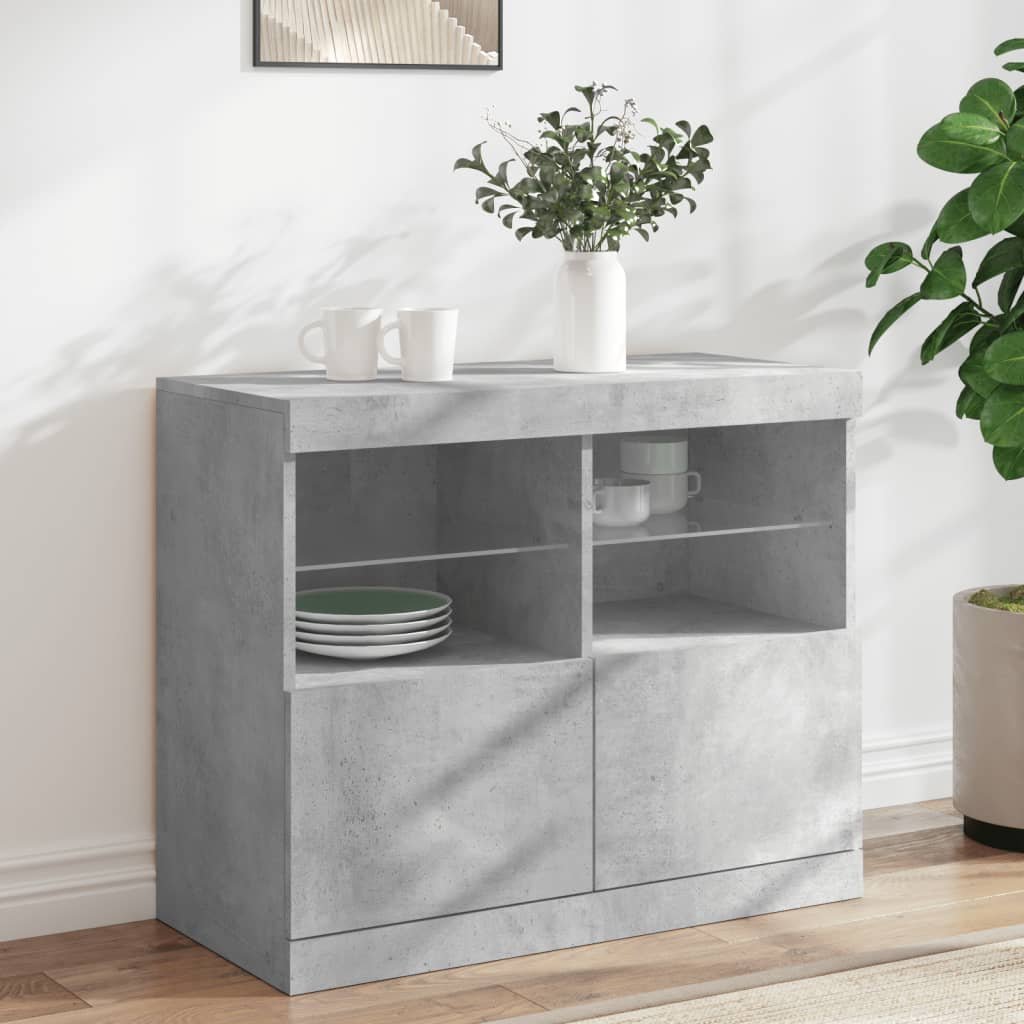 Walplus Engineered Wood LED Sideboard - Concrete Grey - 81 x 37 x 67 cm