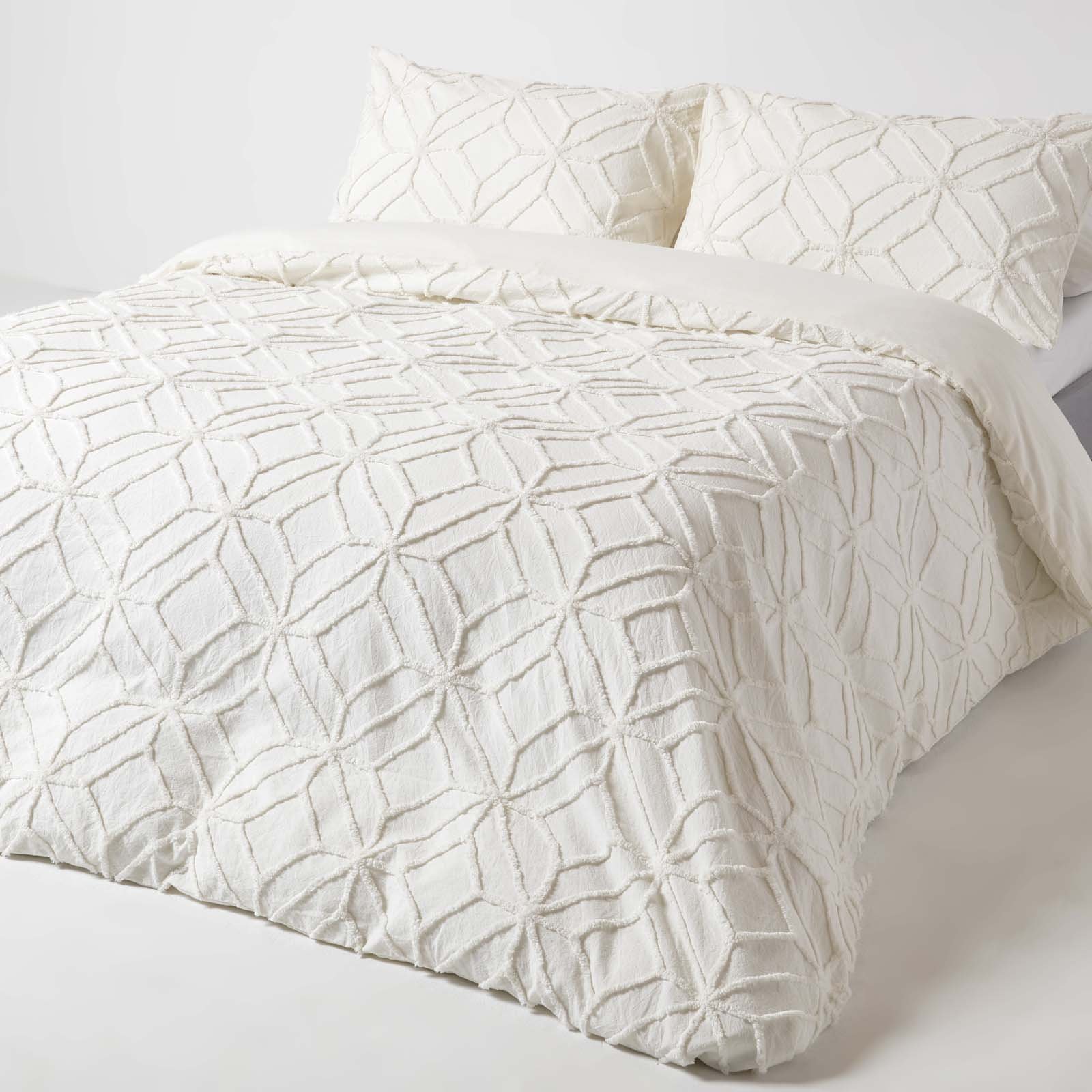 Homescapes Cotton Tufted White Duvet Cover Set - Double