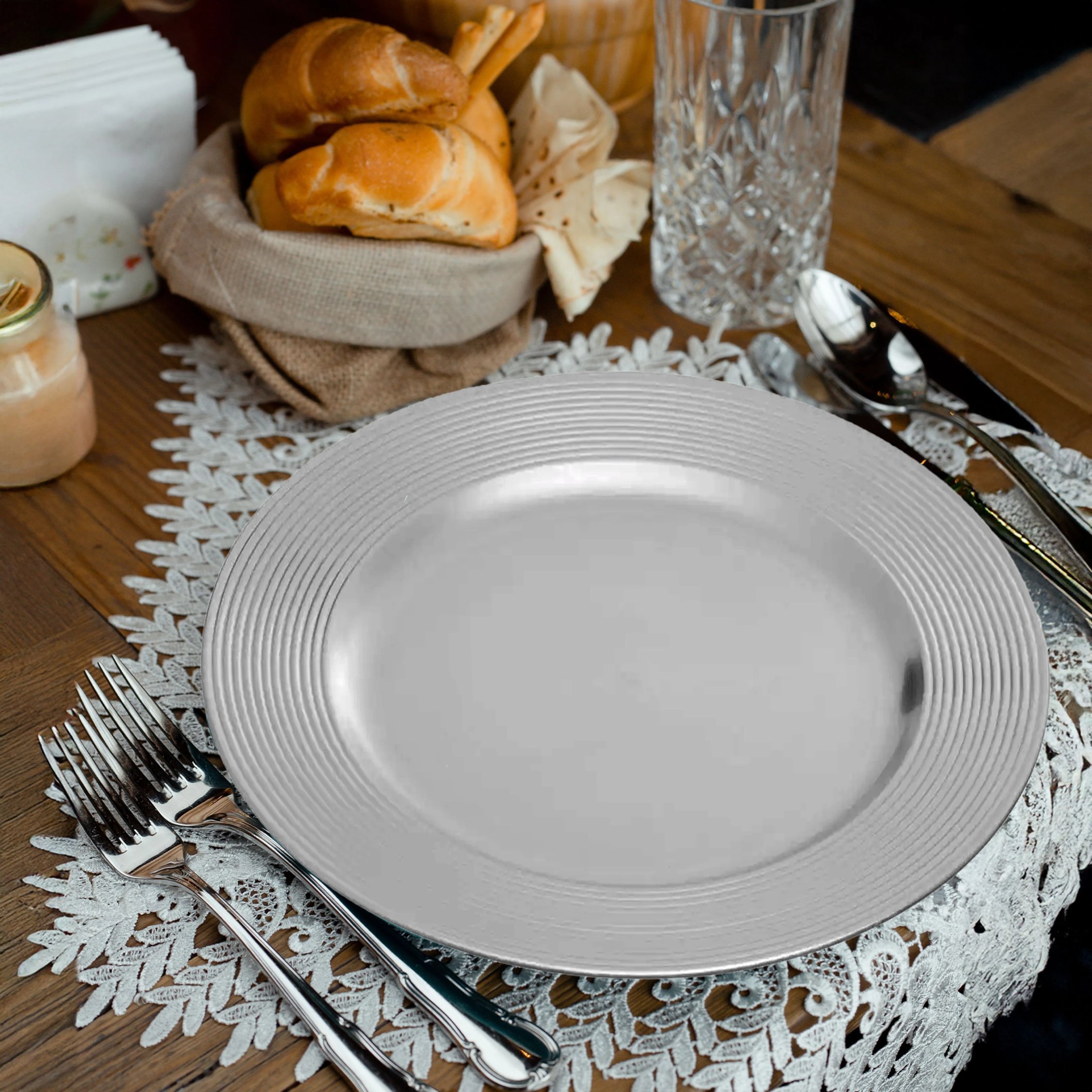 Orsina Charger Plate With Ribbed Rim - Silver