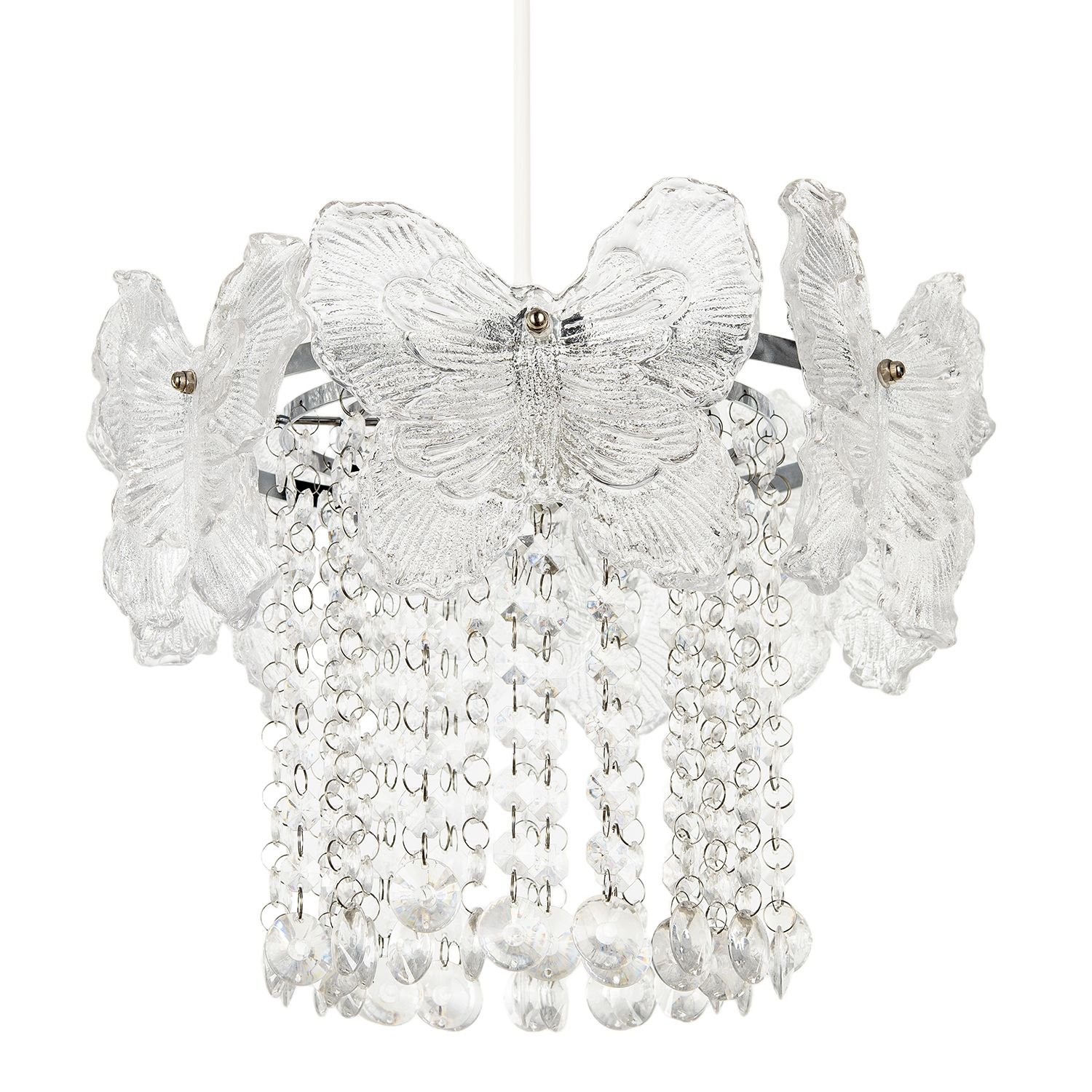Happy Homewares Chrome Decorative Glass Butterfly Pendant Shade - 30cm