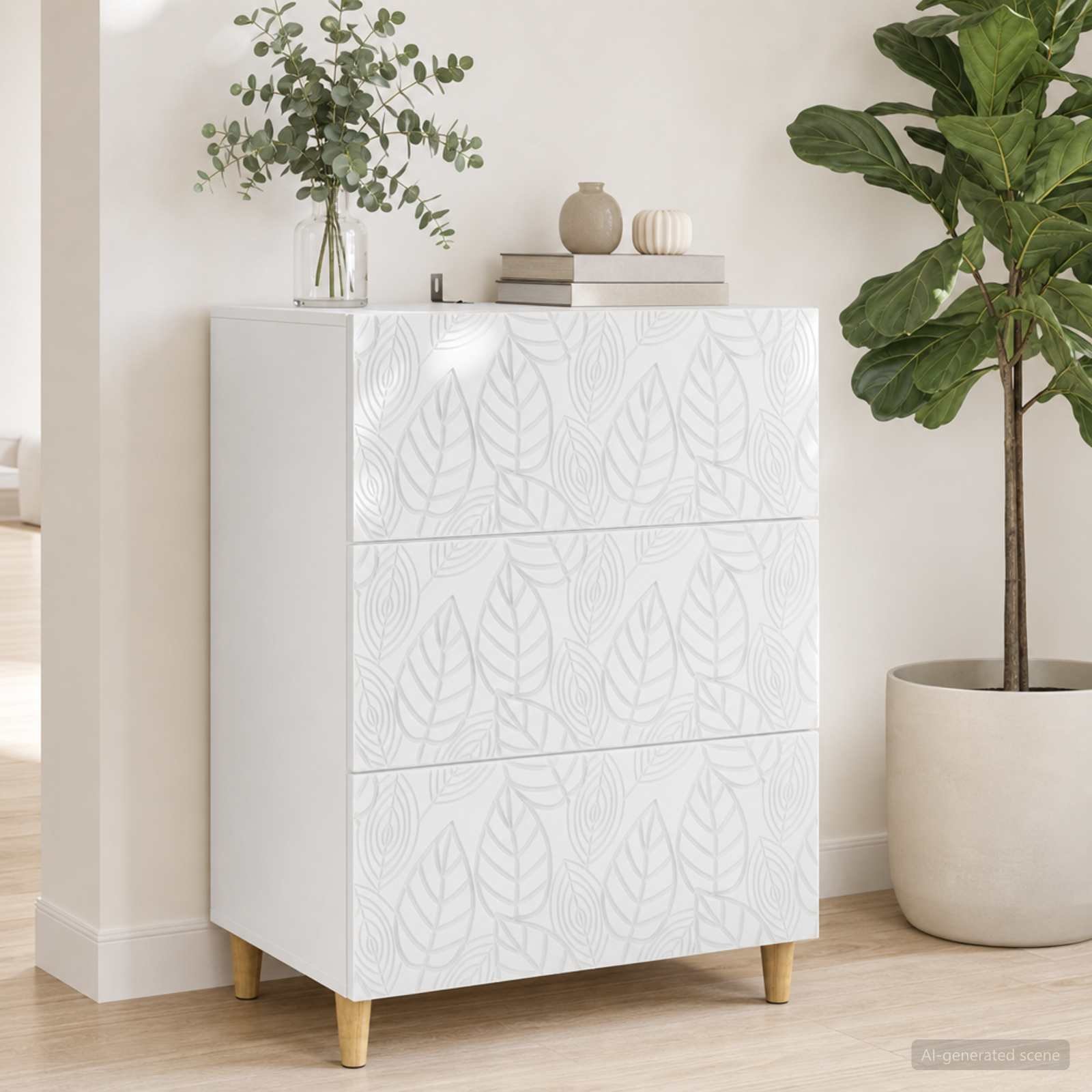 Walplus 3 Drawer Engineered Wood Drawer Cabinet - White - 66 x 34.5 x 90 cm